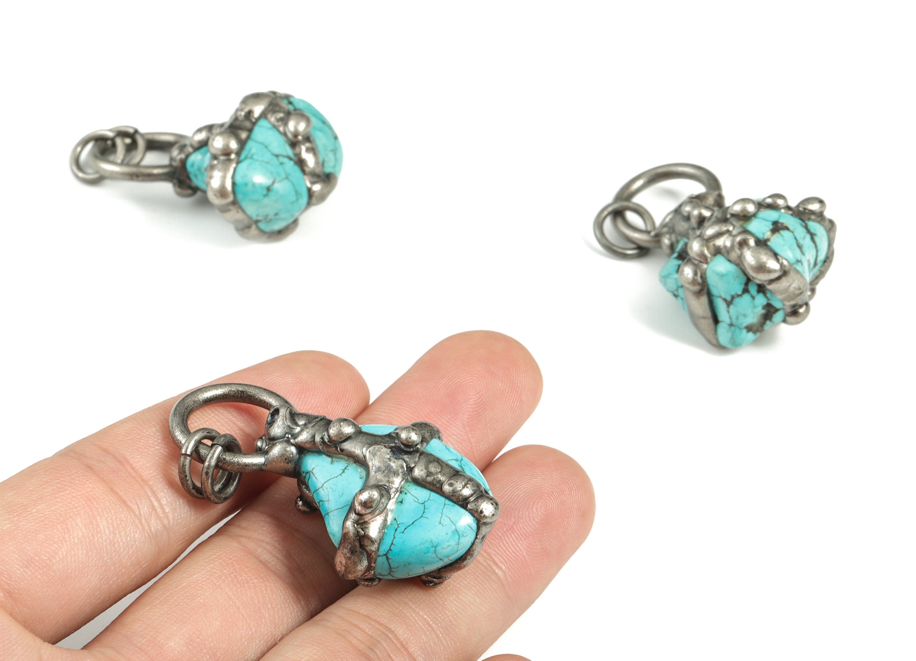 Turquoise Earrings Charm - Real Turquoise - Natural Stone Pendant Charm- Jewelry Supplies - Average Size - 43.55×22.2×11.44mm- NS1334 - DOMEDBAZAAR