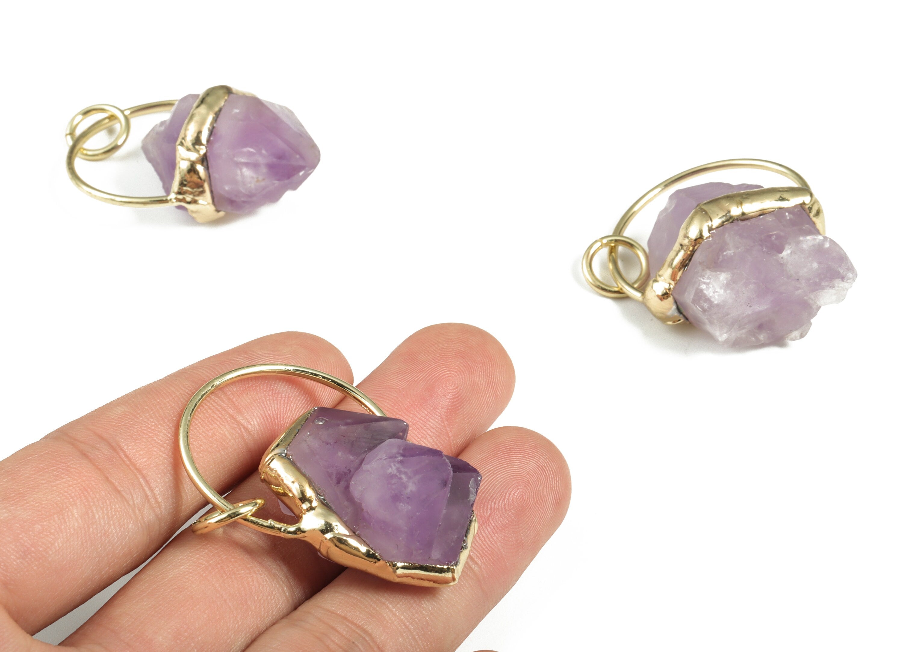 Raw Amethyst Pendant Charm - Genuine Amethyst Earring Charm - Amethyst Stone - Jewelry Supplies - Average Size -39.33×30.94×18.3mm - NS1335 - DOMEDBAZAAR