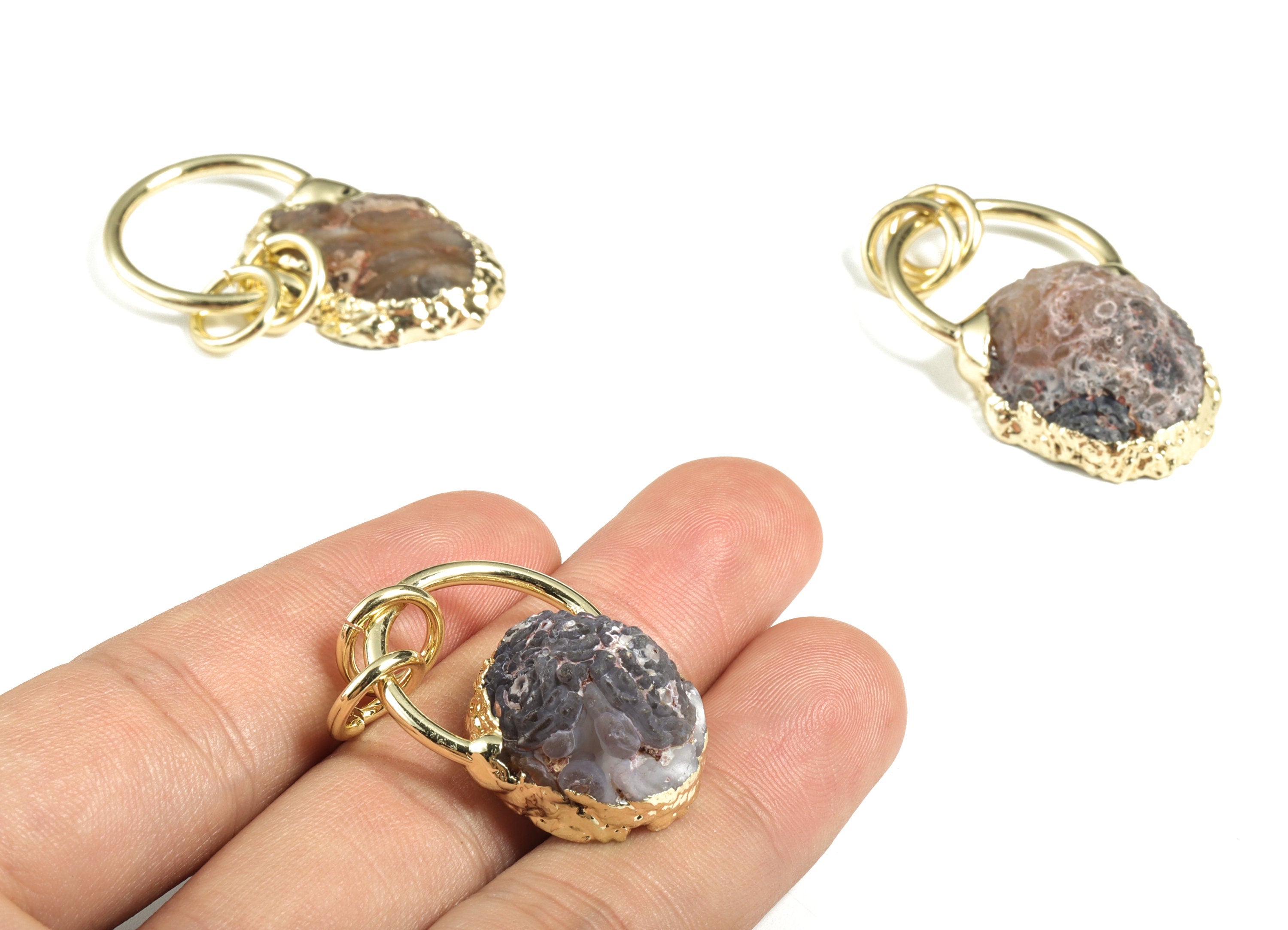 Druzy Agate Pendant - Druzy Agate Charm - Crystal Druzy Agate Earring Charm – Jewelry Making - Average Size - 39.36× 23.95× 12.3mm - NS1339 - DOMEDBAZAAR