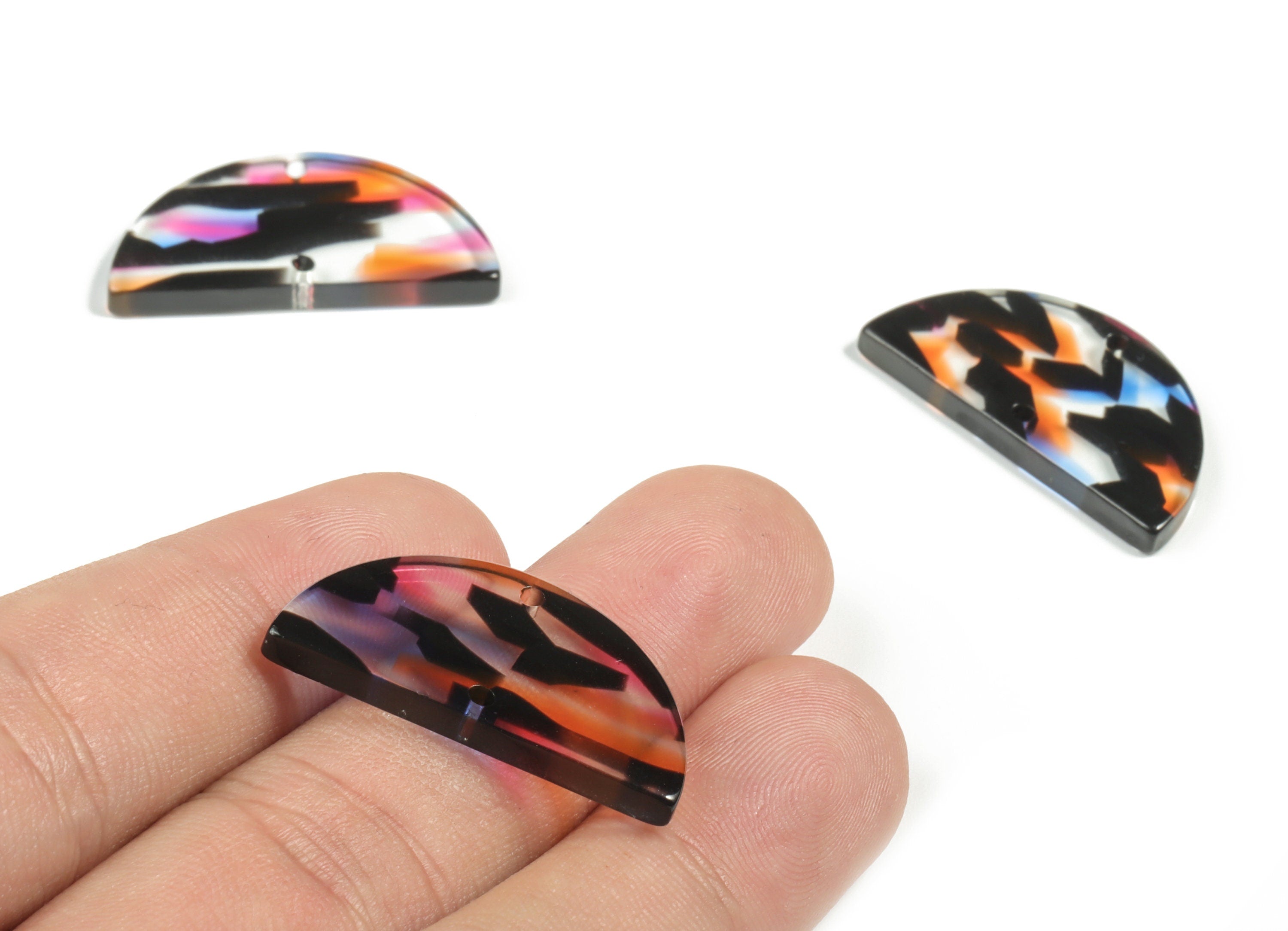 Acetate Semicircle Connectors - 2 Holes - Half Moon Earrings - Jewelry Making Supplies - Color Code:A565 - 29.68x15.13x2.94mm - AC2232-A565 - DOMEDBAZAAR