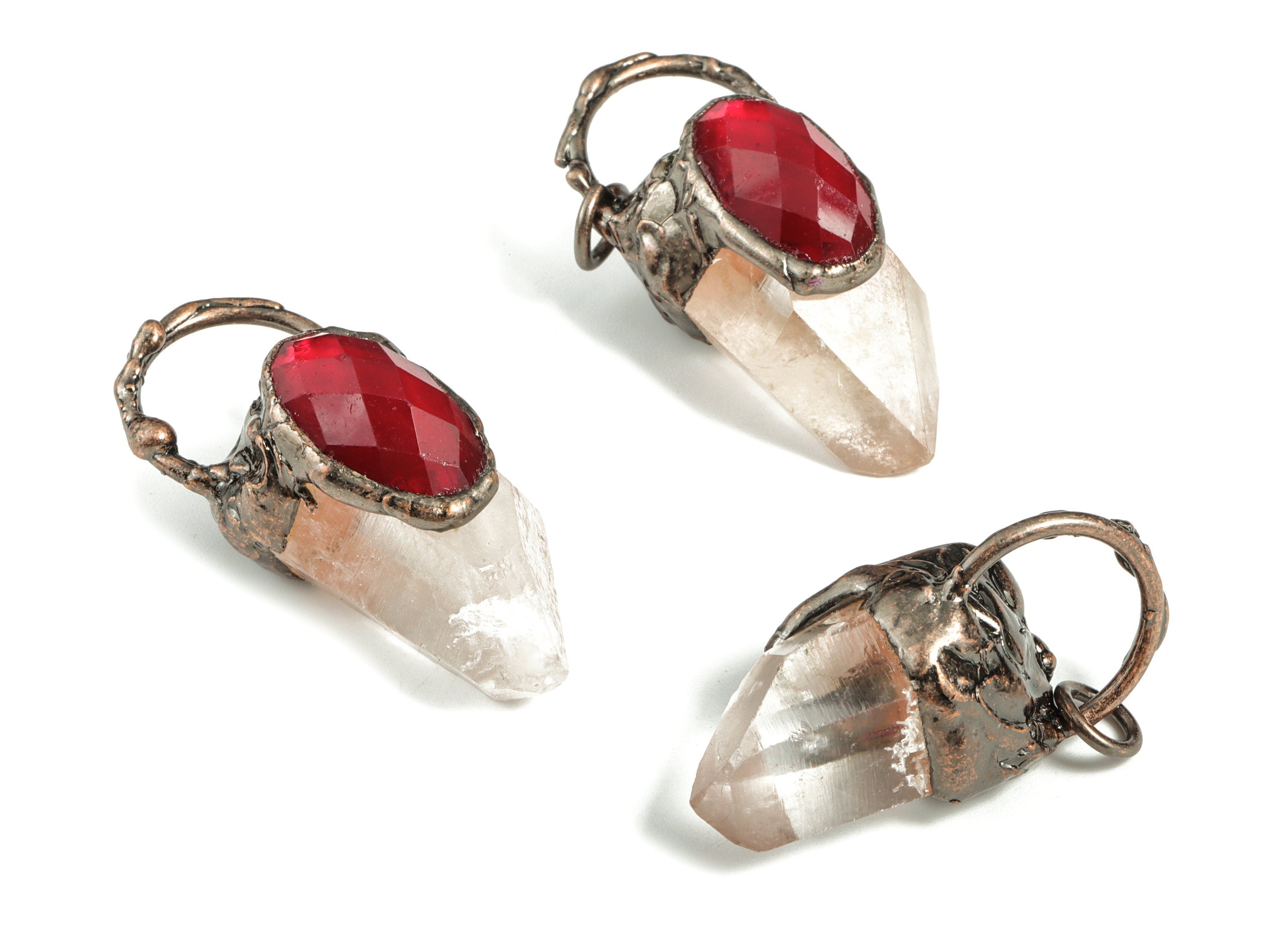 Glass White Crystal Pendant – Faceted Red Stone – Gemstone Jewelry – Average Size Charm for Making Jewelry - 51.79x34.08x32.46mm - NS1359 - DOMEDBAZAAR