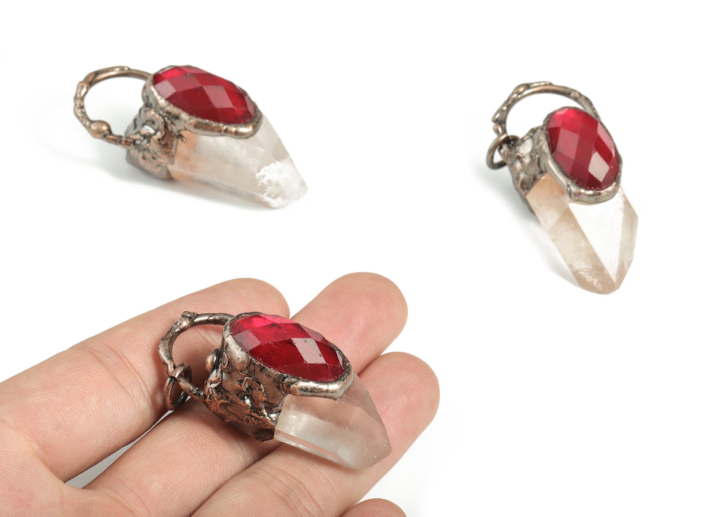 Glass White Crystal Pendant – Faceted Red Stone – Gemstone Jewelry – Average Size Charm for Making Jewelry - 51.79x34.08x32.46mm - NS1359 - DOMEDBAZAAR