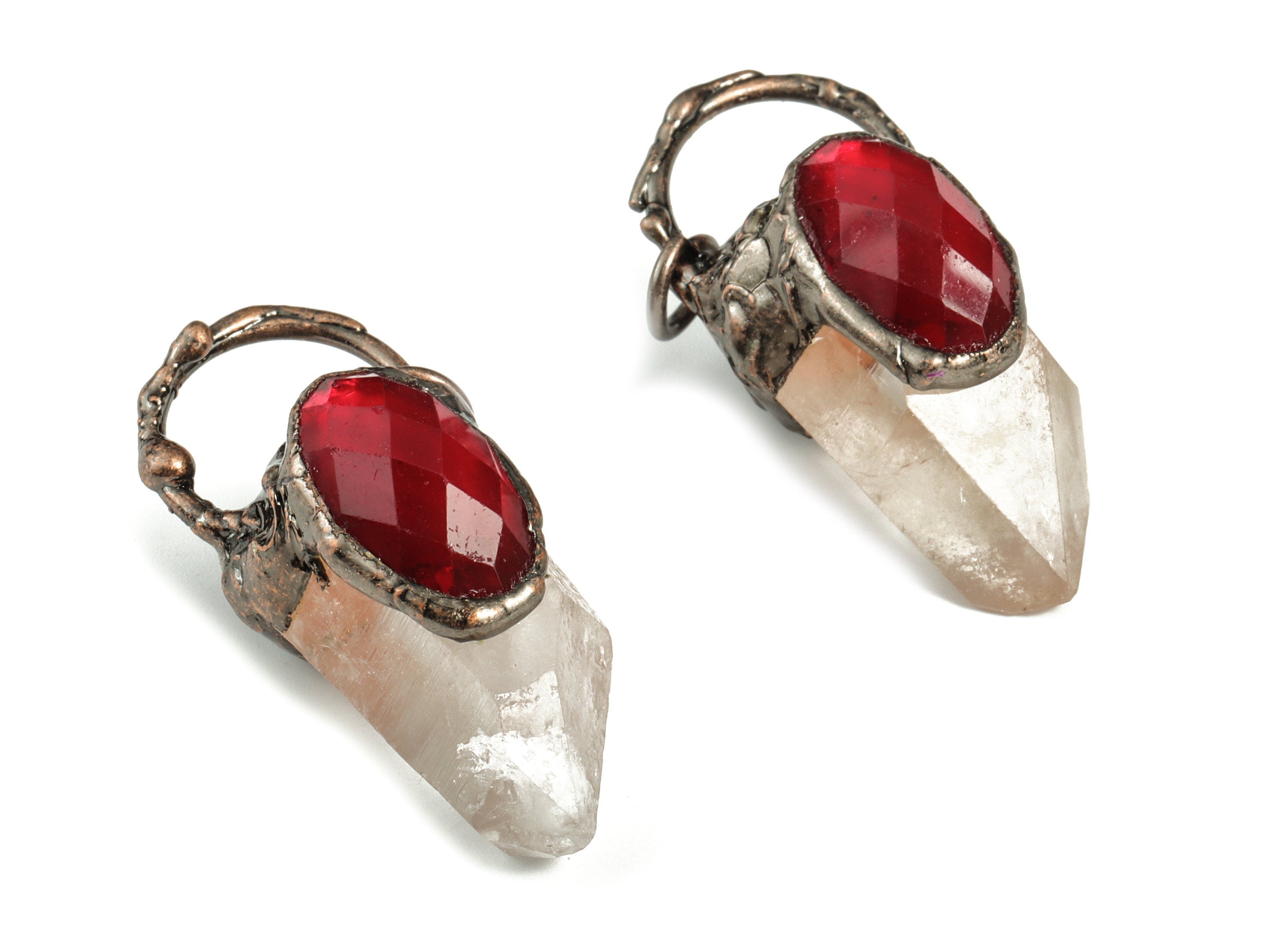 Glass White Crystal Pendant – Faceted Red Stone – Gemstone Jewelry – Average Size Charm for Making Jewelry - 51.79x34.08x32.46mm - NS1359 - DOMEDBAZAAR