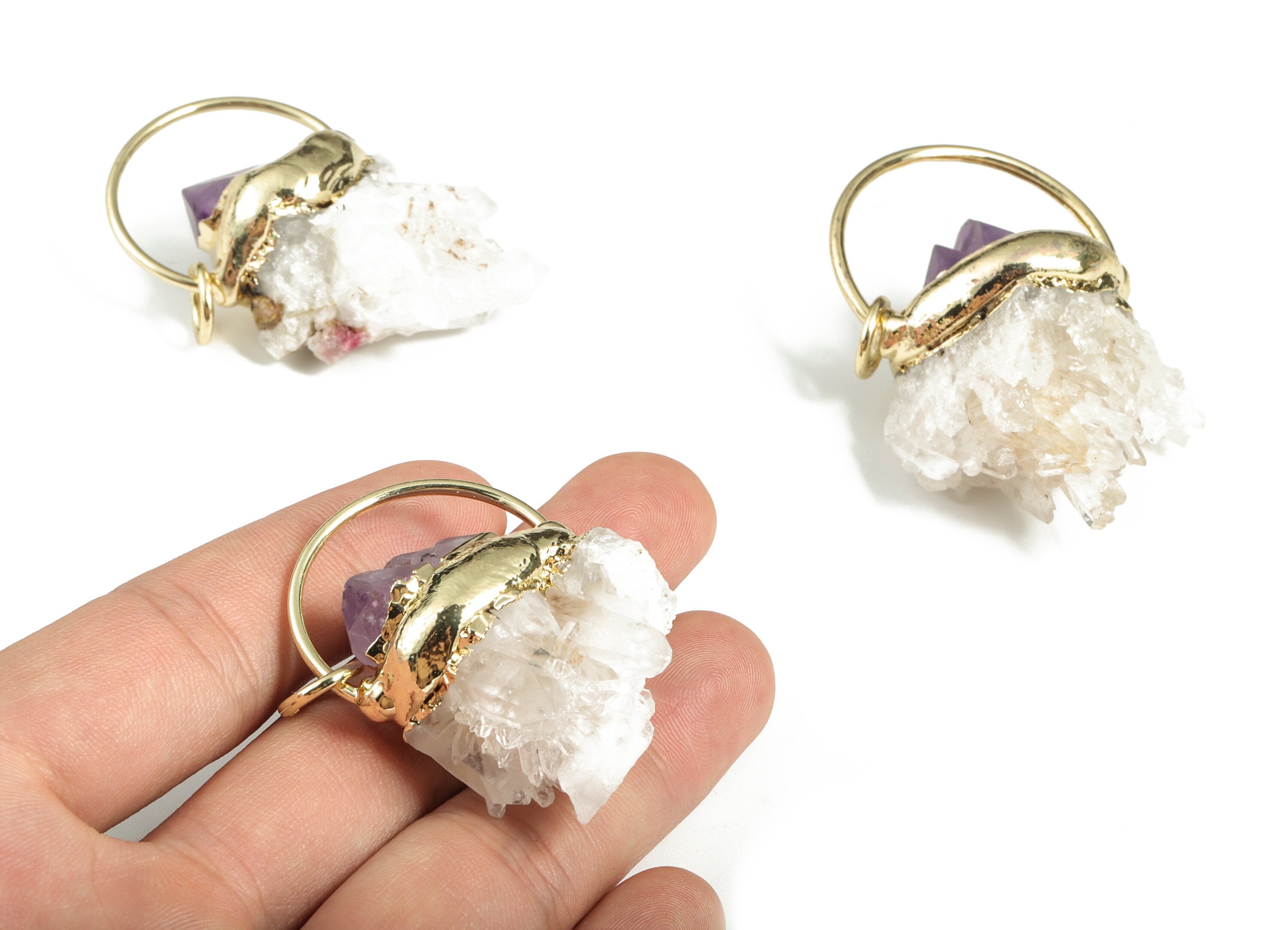 Amethyst White Crystal Pendant - Raw Amethyst Earring Charm – Gemstone Jewelry Supplies - Average Size - 43.64 × 33.87 × 27.07 mm - NS1380 - DOMEDBAZAAR