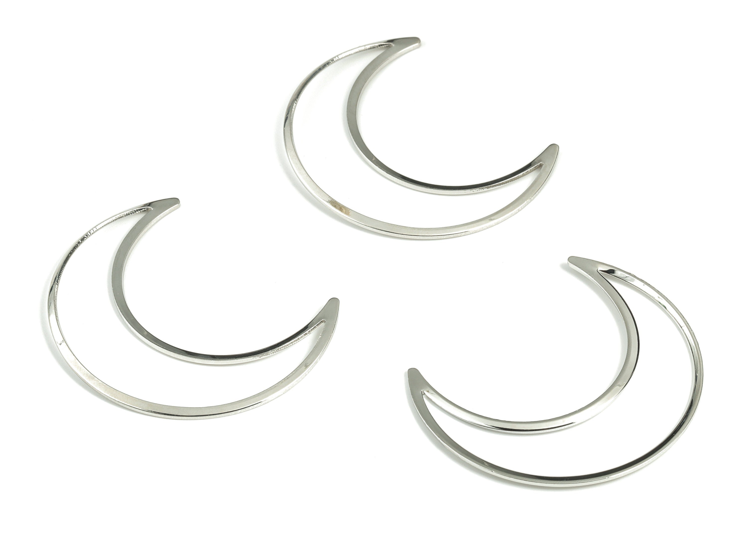 Brass Crescent Moon Pendant – Open Moon Charm - Silver Plated Over Brass – Jewelry Earring Findings - 50x41x1.49mm – PP2069S - DOMEDBAZAAR