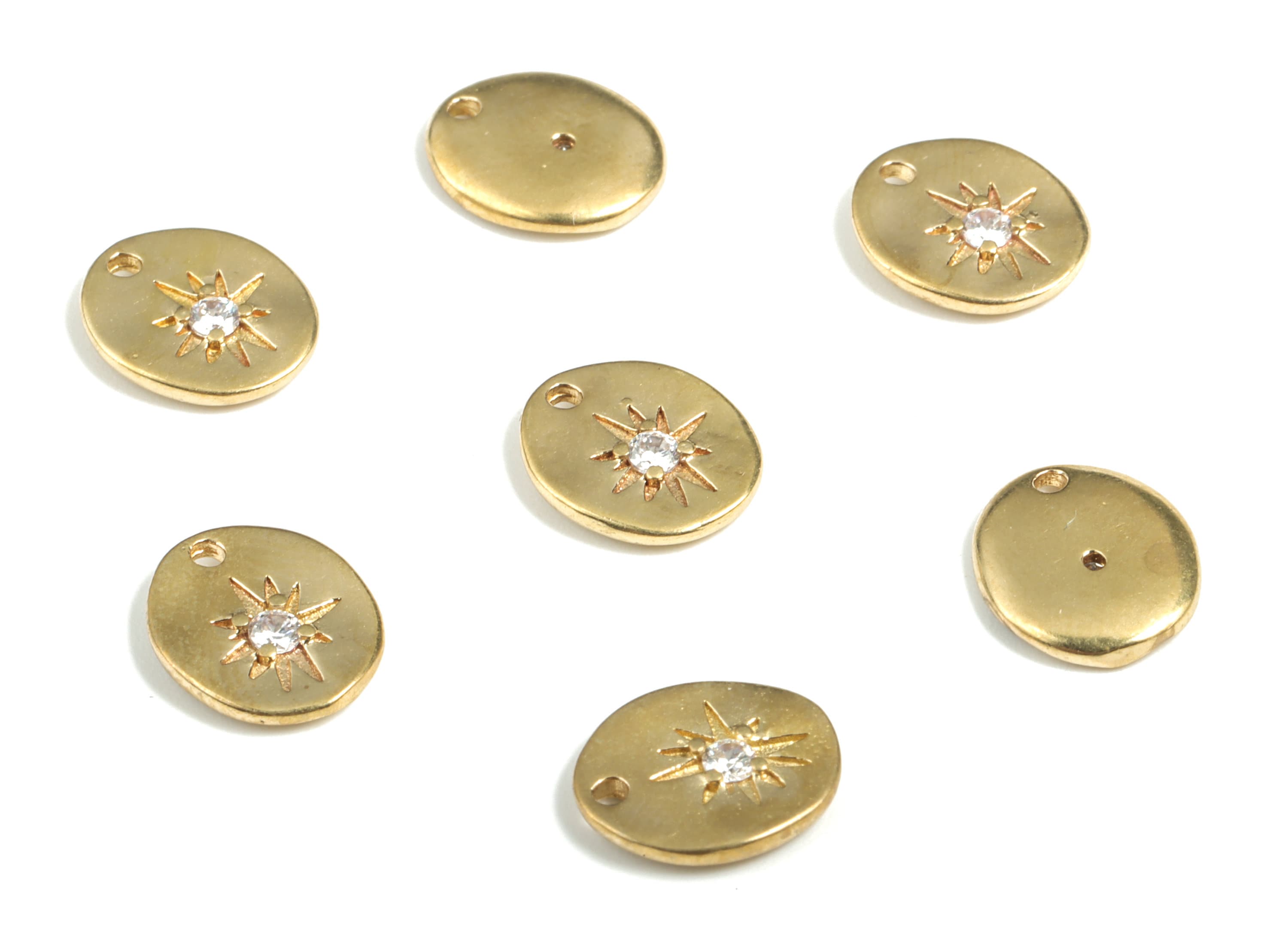 Brass Mini Oval Earring Charms With Zircon - Raw Brass Oval Pendant - Earring Findings - Jewelry Making Supplies - 11.18x9.44x1.8mm - PP3767 - DOMEDBAZAAR