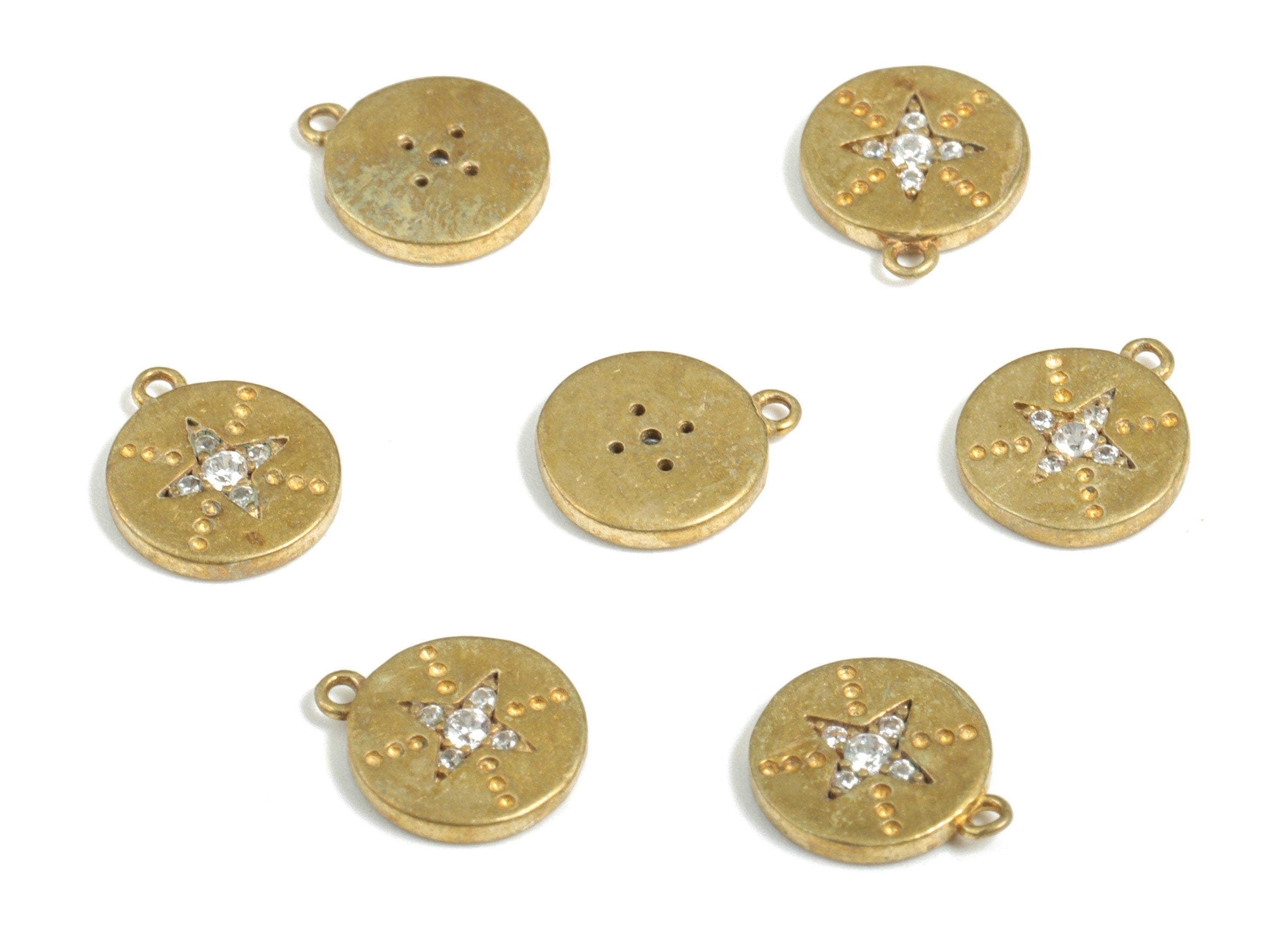 Brass Round Earring Charms with Zircon – Raw Brass Star Earring Bracelet Charms – DIY Jewelry Making Supplies – 10.14x8.71x1.5mm – PP3836 - DOMEDBAZAAR