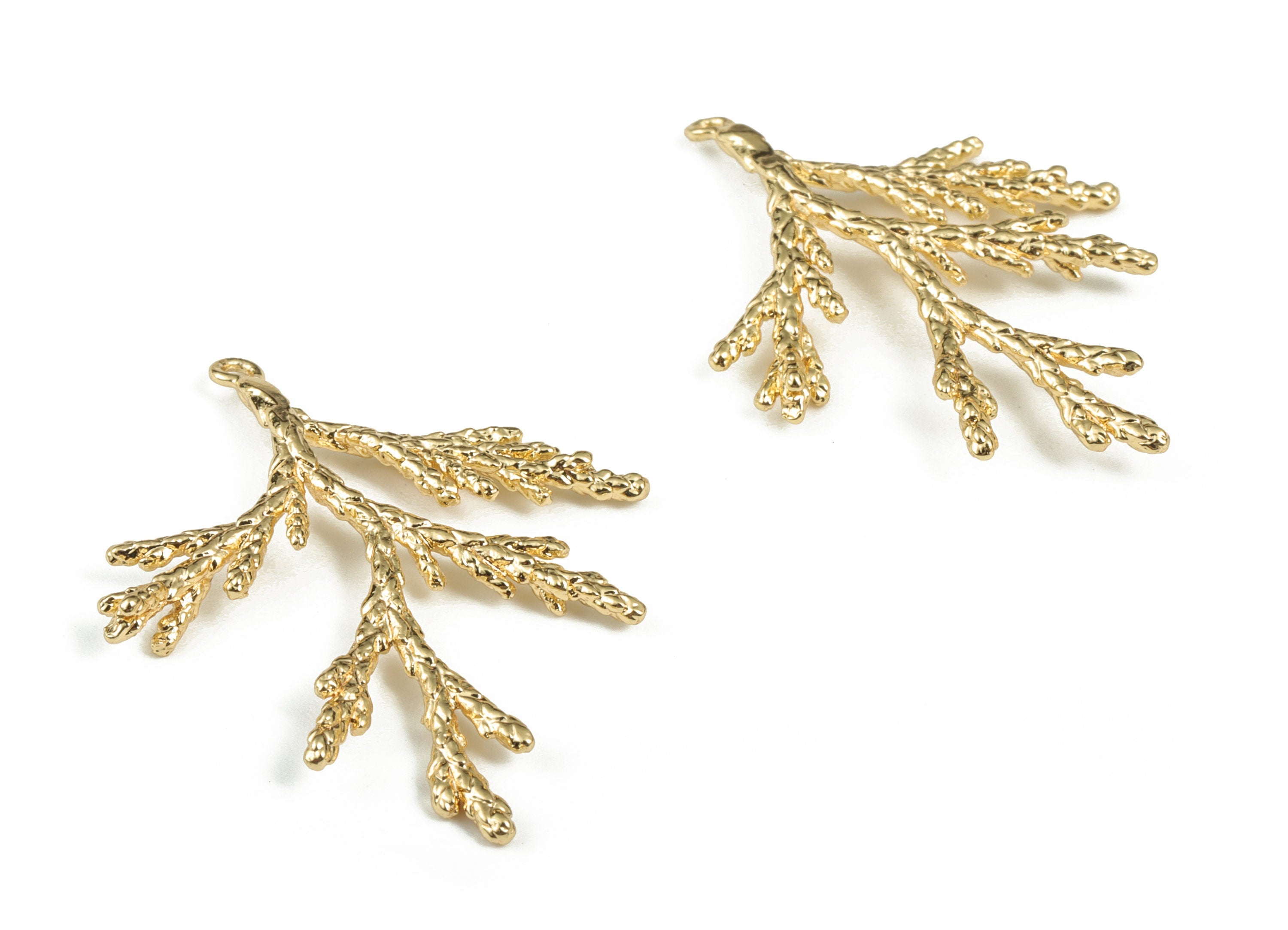 Brass Branch Earring Charms - Gold Branch Pendant - 18K Real Gold Plating - Jewelry Making Supplies - 35.93x27.86x2.6mm - RGP2914 - DOMEDBAZAAR