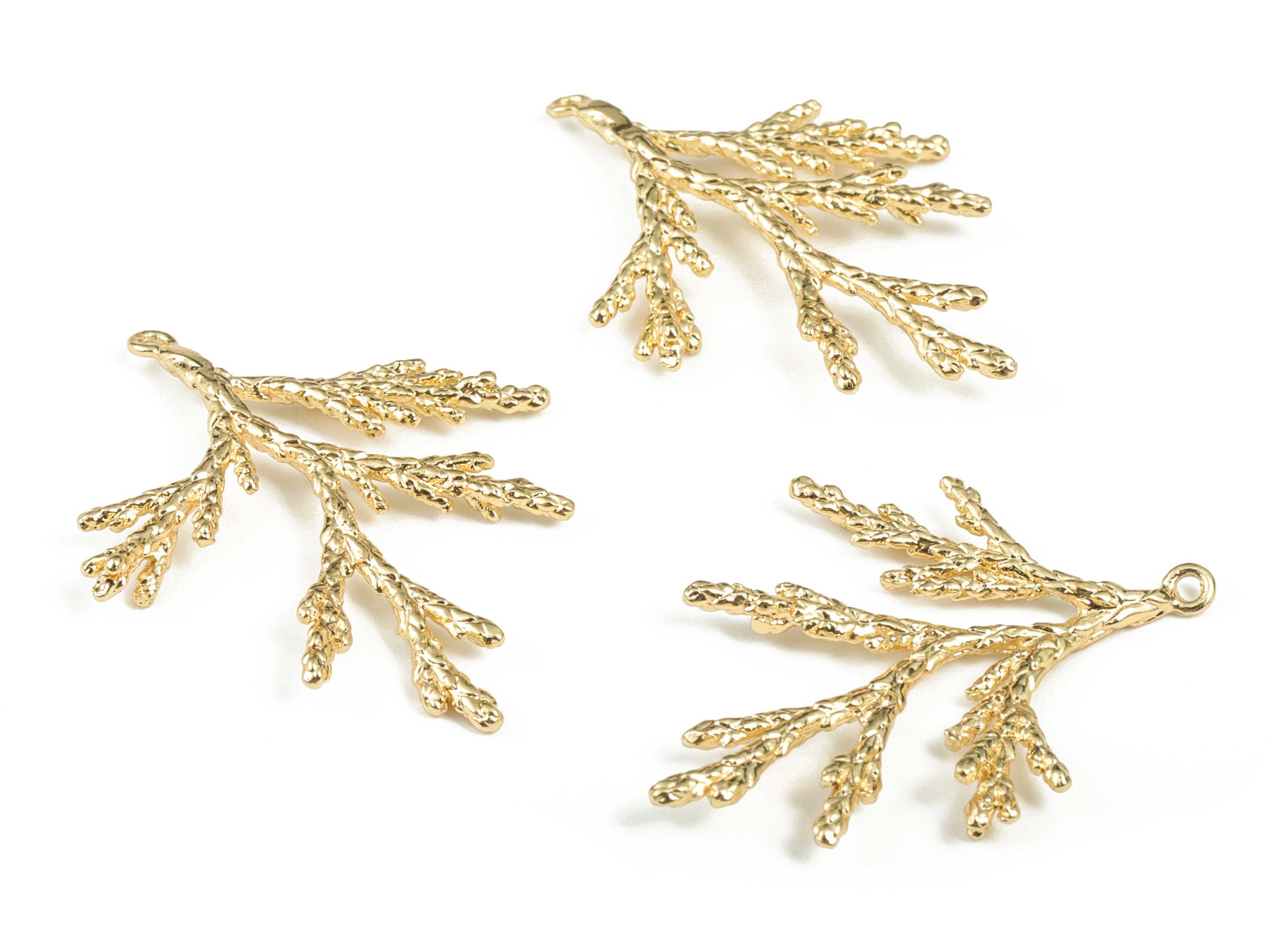 Brass Branch Earring Charms - Gold Branch Pendant - 18K Real Gold Plating - Jewelry Making Supplies - 35.93x27.86x2.6mm - RGP2914 - DOMEDBAZAAR