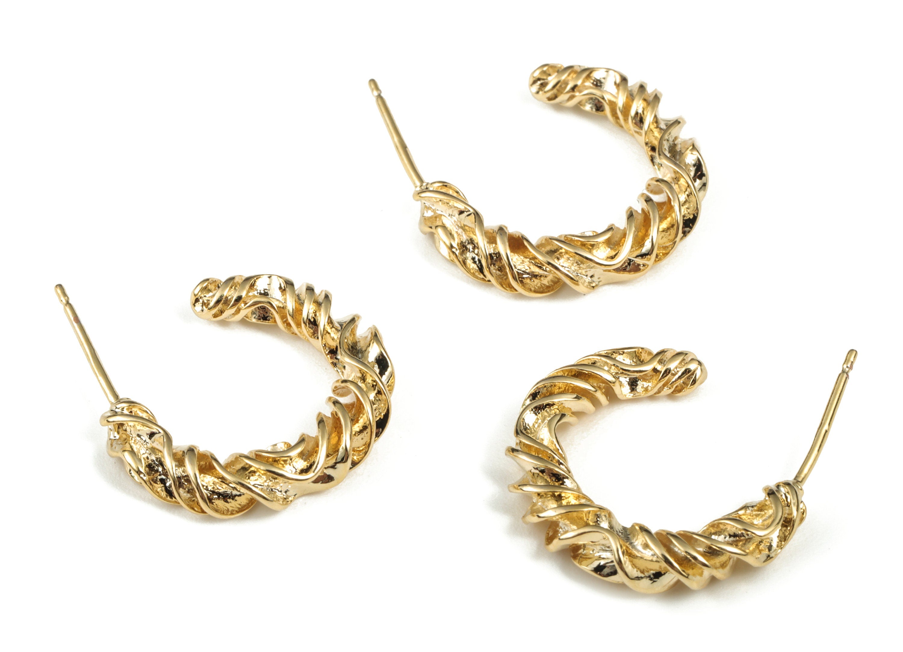 Brass Open Hoop Earrings Stud – 316 Surgical Stainless Steel Stud – Earring Finding – 18 Gold Plating – 19.76 x 17.03 x 4.08mm - RGP2896 - DOMEDBAZAAR