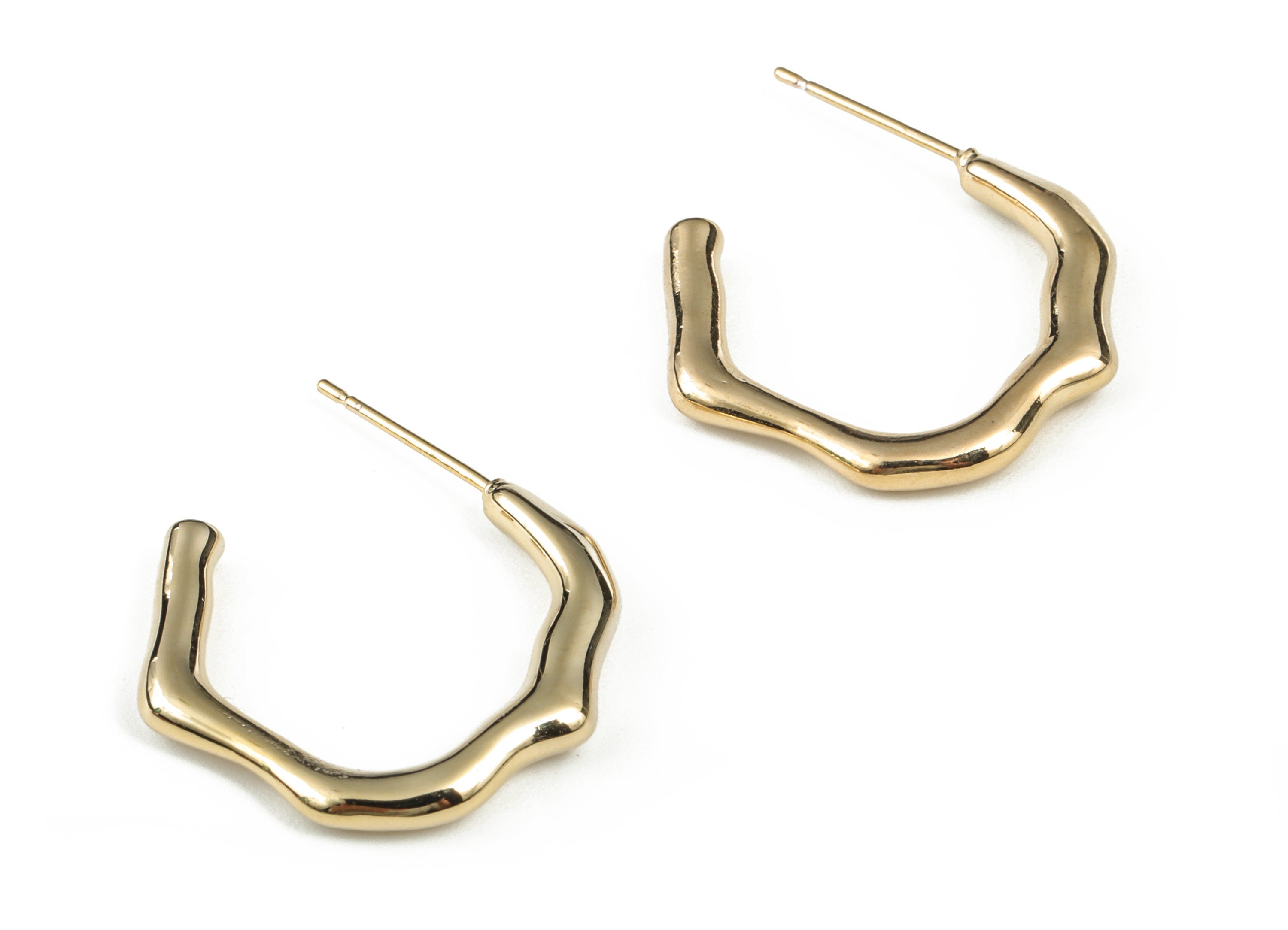 Brass C Bamboo Earring Post - Gold C Bamboo Earring Stud - 18K Real Gold Plating - 316 Surgical Stainless Steel - 22.85x18.7x2.8mm - RGP2884 - DOMEDBAZAAR
