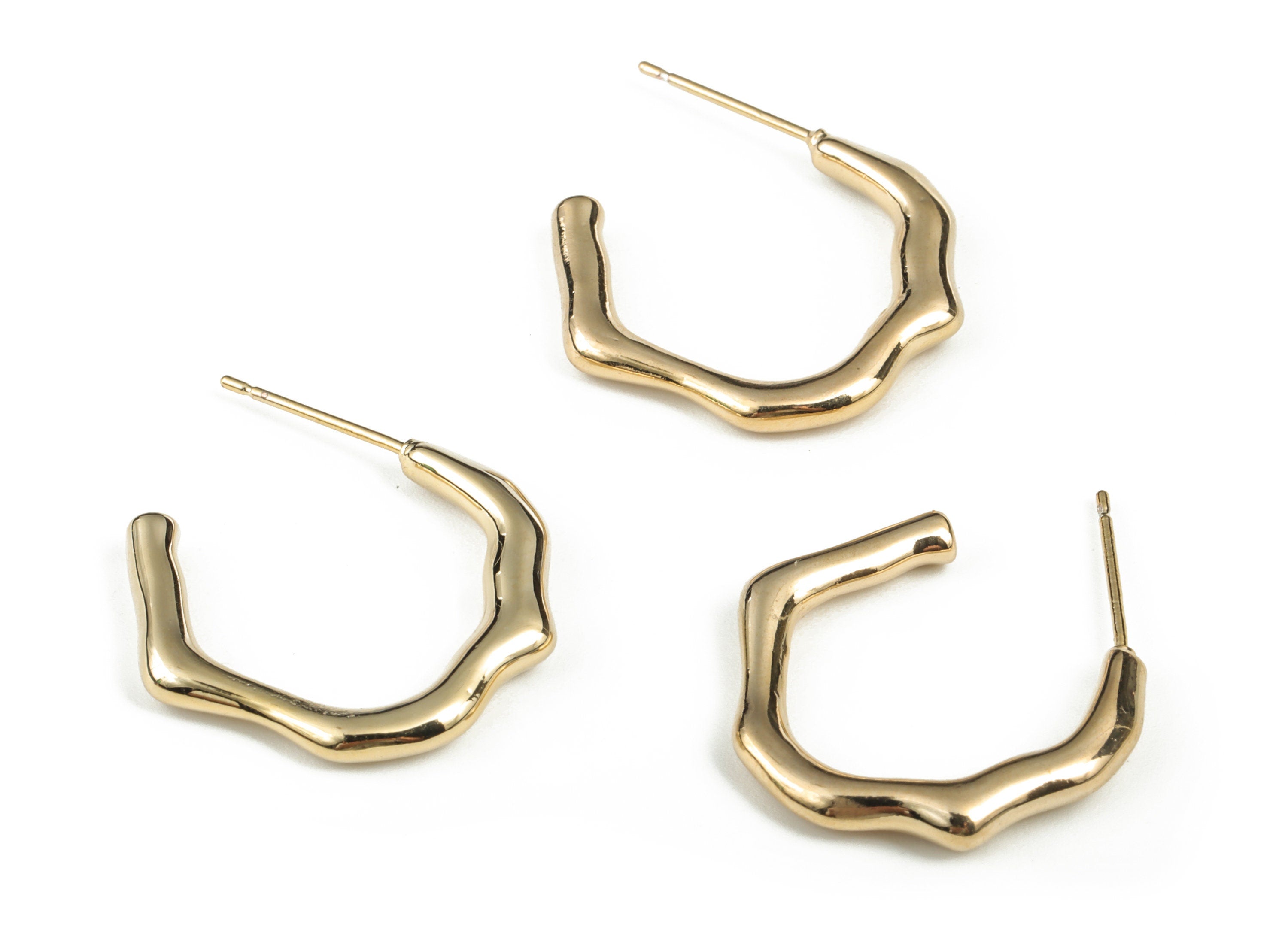 Brass C Bamboo Earring Post - Gold C Bamboo Earring Stud - 18K Real Gold Plating - 316 Surgical Stainless Steel - 22.85x18.7x2.8mm - RGP2884 - DOMEDBAZAAR