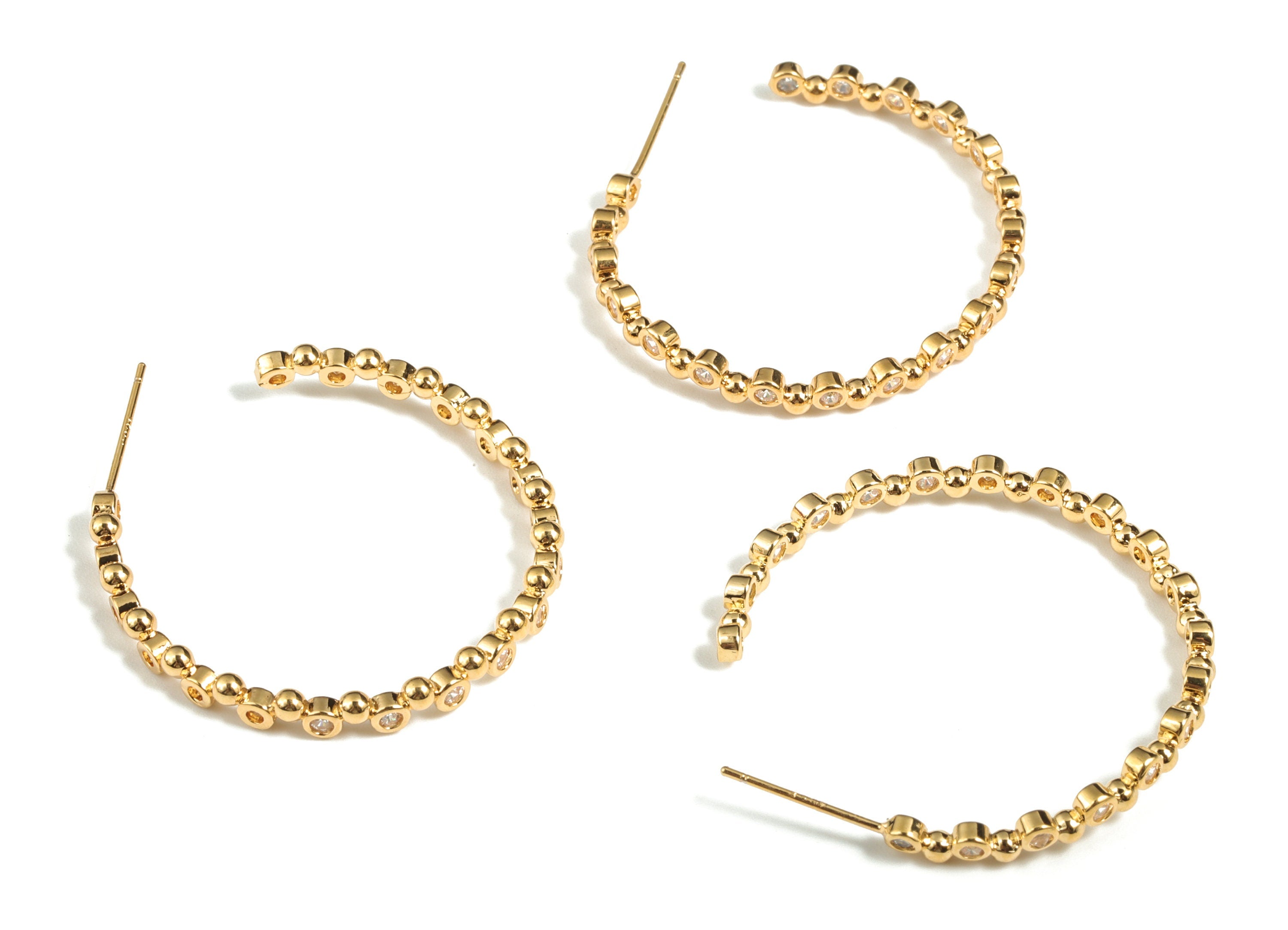 Brass Open Hoop Earrings Stud – 316 Surgical Stainless Steel Stud Zircon – Earring Finding – 18 Gold Plating – 36.65x31.38x2.2mm – RGP2859 - DOMEDBAZAAR
