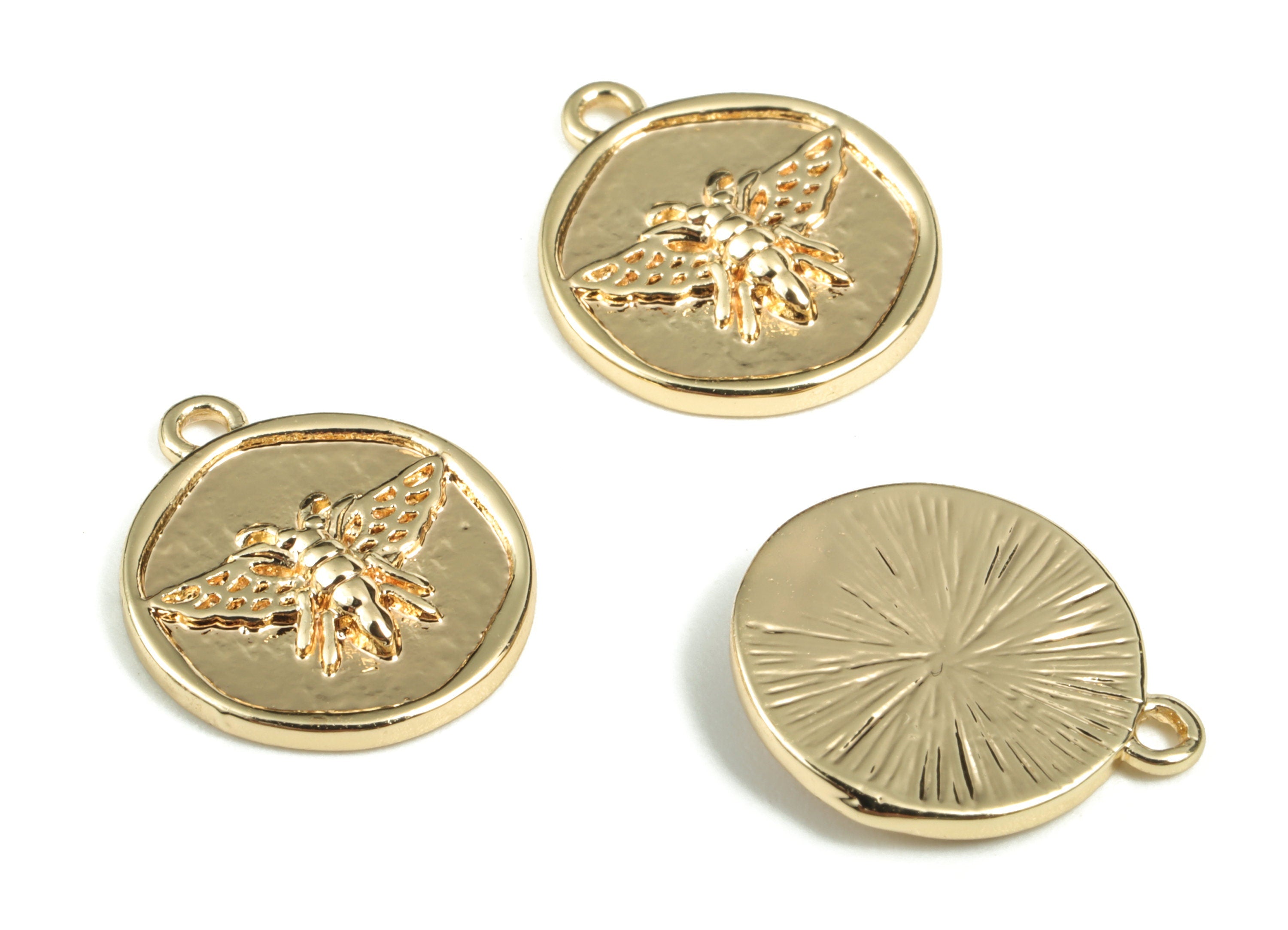 Gold plated Butterfly Charm - Gold Plated round shape Charm Pendant – Jewelry Supplies Making - 14.91 × 12.87 × 1.89mm - RGP2872 - DOMEDBAZAAR