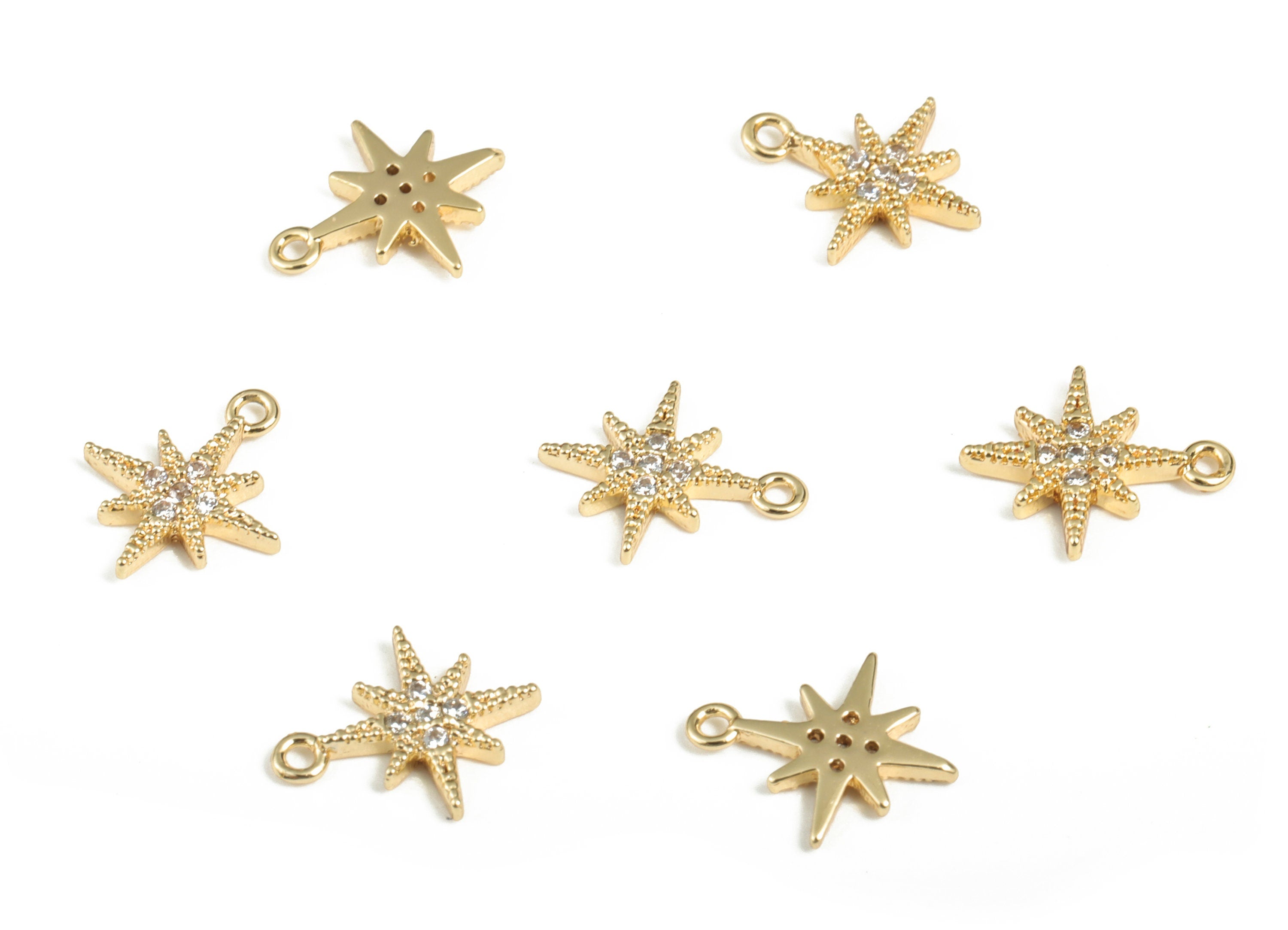 Brass Star Earring Charms With Zircons - Gold Star Pendant - 18K Real Gold Plated Brass - Jewelry Supplies - 10.72x9.09x1.48mm - RGP2883 - DOMEDBAZAAR