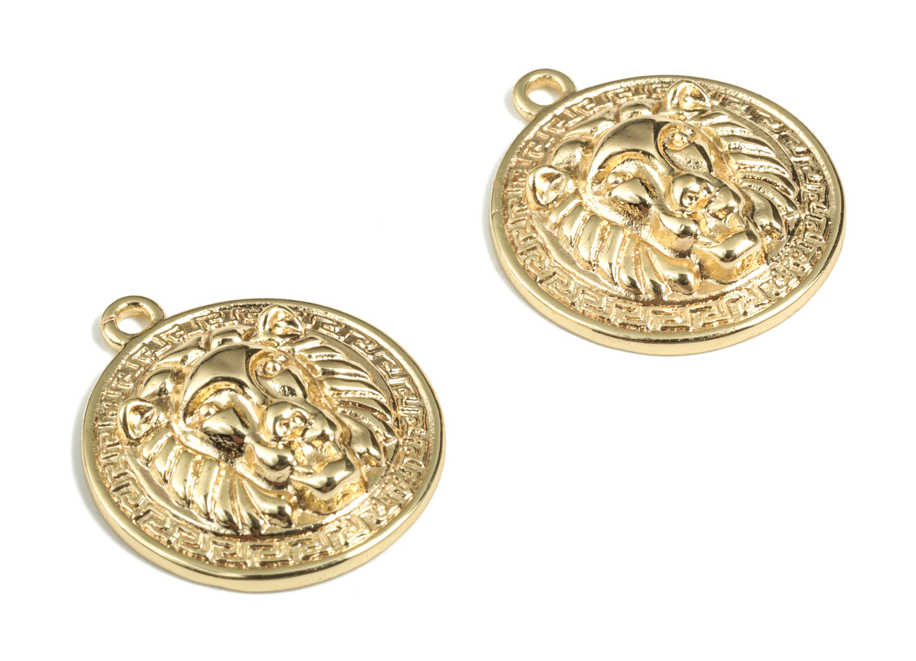 18K Gold Plated Lion Head Metal Charm Loose Beads - Lion Bracelet Charm – Earring Charm – Jewelry Supplies - 21.78×19.32×4.68mm- RGP2869 - DOMEDBAZAAR
