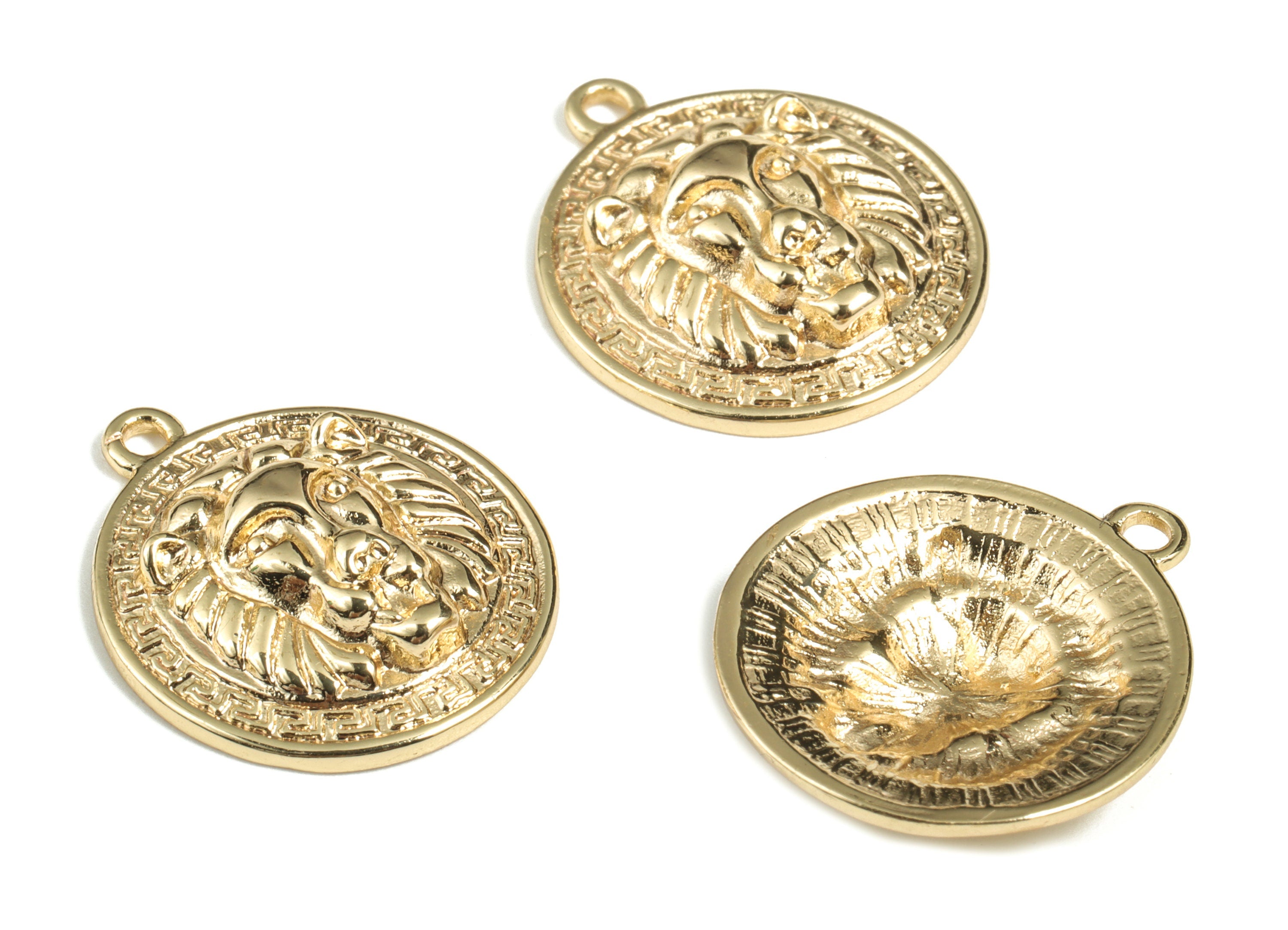 18K Gold Plated Lion Head Metal Charm Loose Beads - Lion Bracelet Charm – Earring Charm – Jewelry Supplies - 21.78×19.32×4.68mm- RGP2869 - DOMEDBAZAAR
