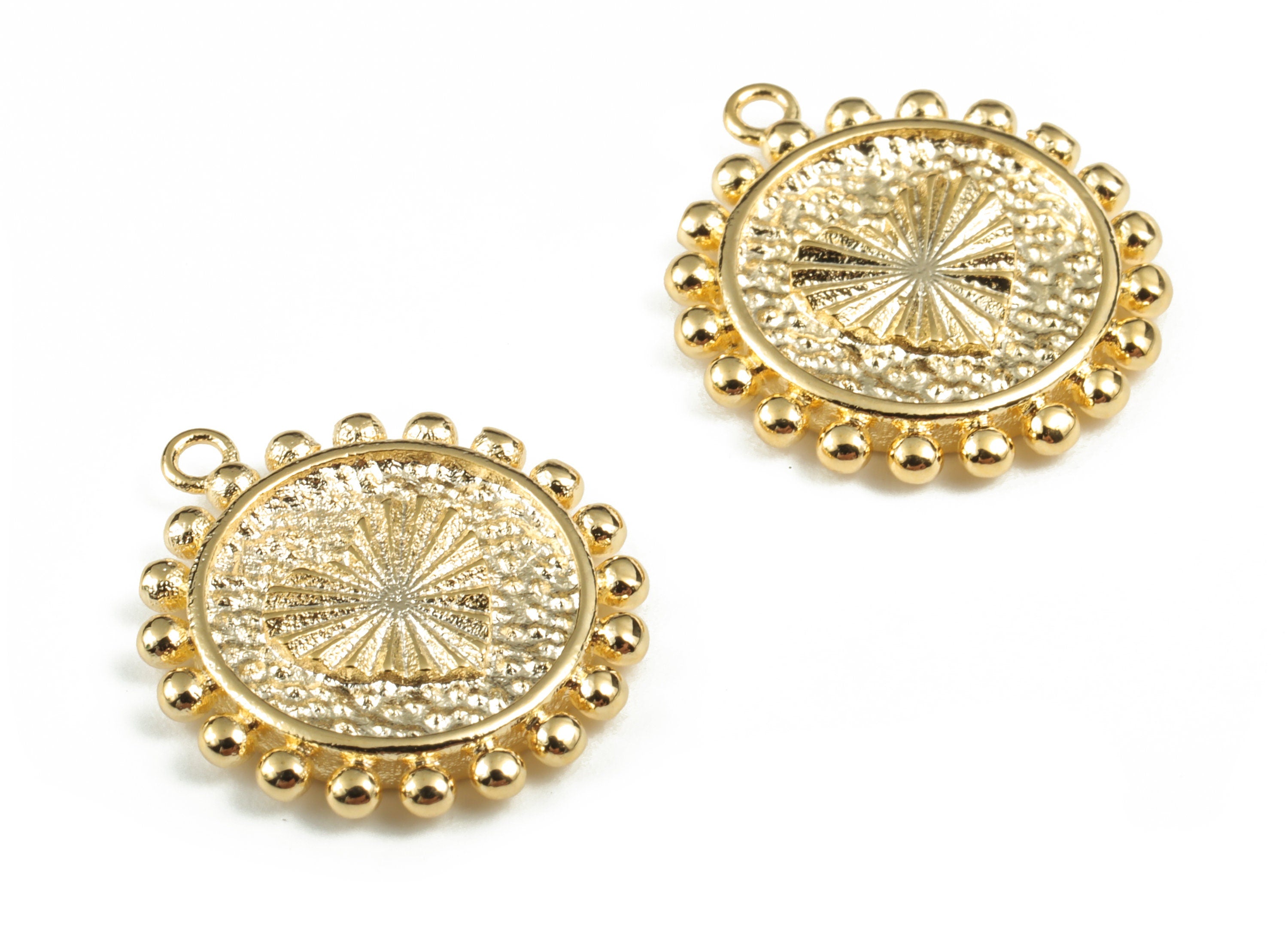 Round Gold Plated Brass Leaf Shape Charm - 18K Real Gold Plating – Earring Charm – Jewelry Supplies - 19.87 × 17.71 × 2.48mm - RGP2871 - DOMEDBAZAAR