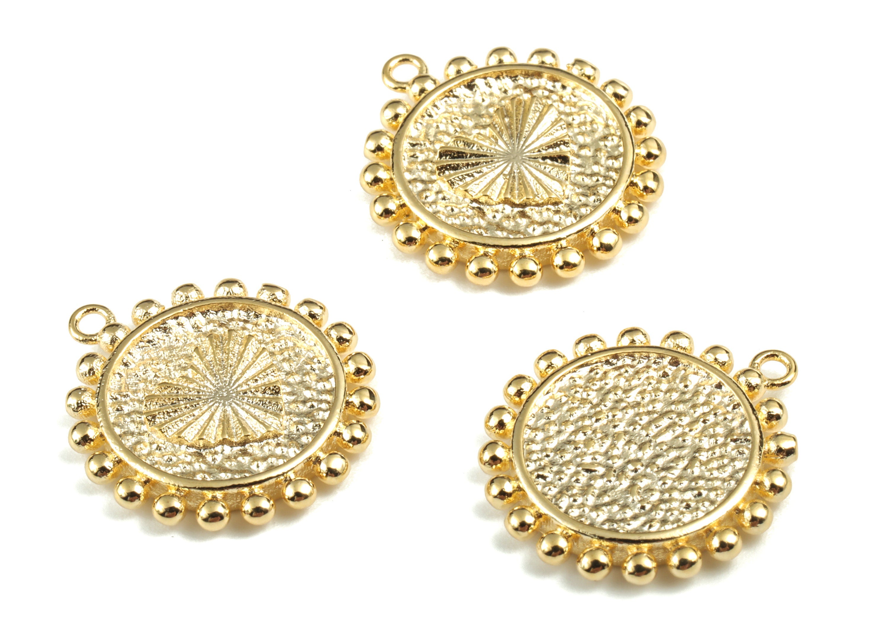 Round Gold Plated Brass Leaf Shape Charm - 18K Real Gold Plating – Earring Charm – Jewelry Supplies - 19.87 × 17.71 × 2.48mm - RGP2871 - DOMEDBAZAAR