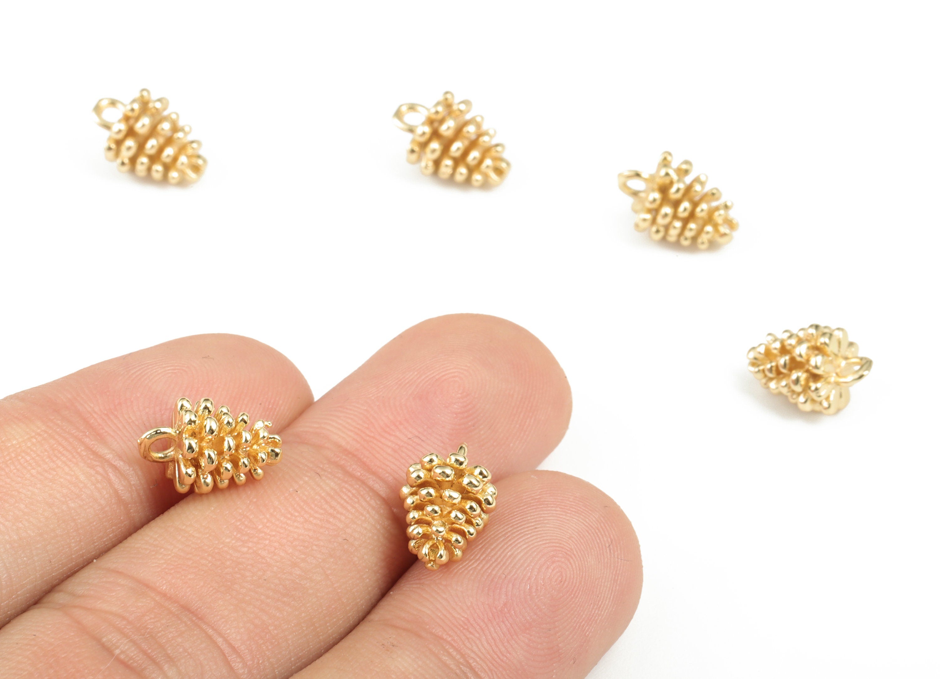 Brass Pine Earring Charms - Gold Pine Pendant - 18K Real Gold Plating - Jewelry Making Supplies - 11.62x7.78x7.48mm - RGP2875 - DOMEDBAZAAR