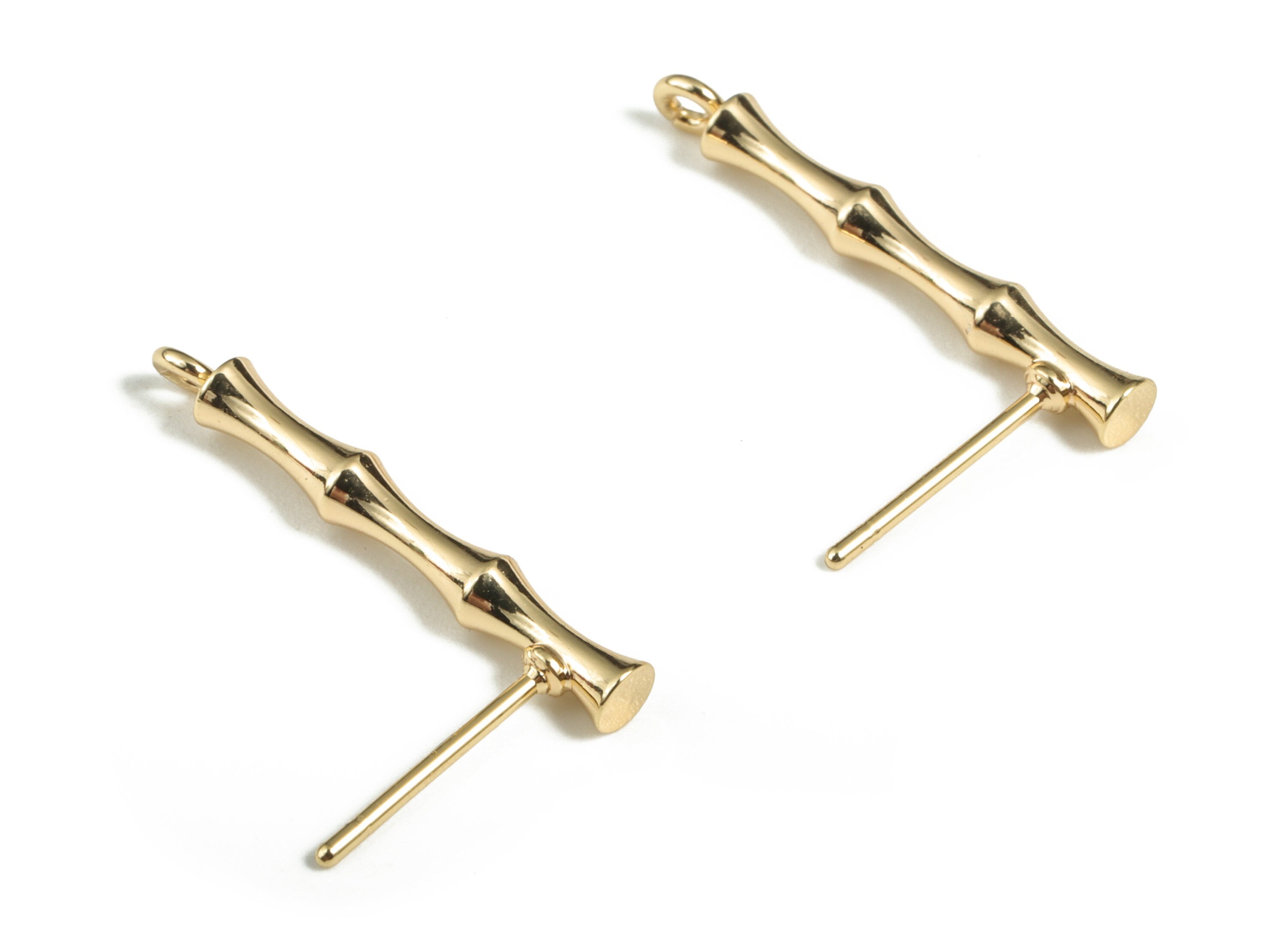 Brass Stem Earring Stud - Brass Stem Earring Post With Loop - 18K Real Gold Plated Brass – Jewelry Supplies - 22.88 x 3.12 x 2.1mm - RGP2886 - DOMEDBAZAAR