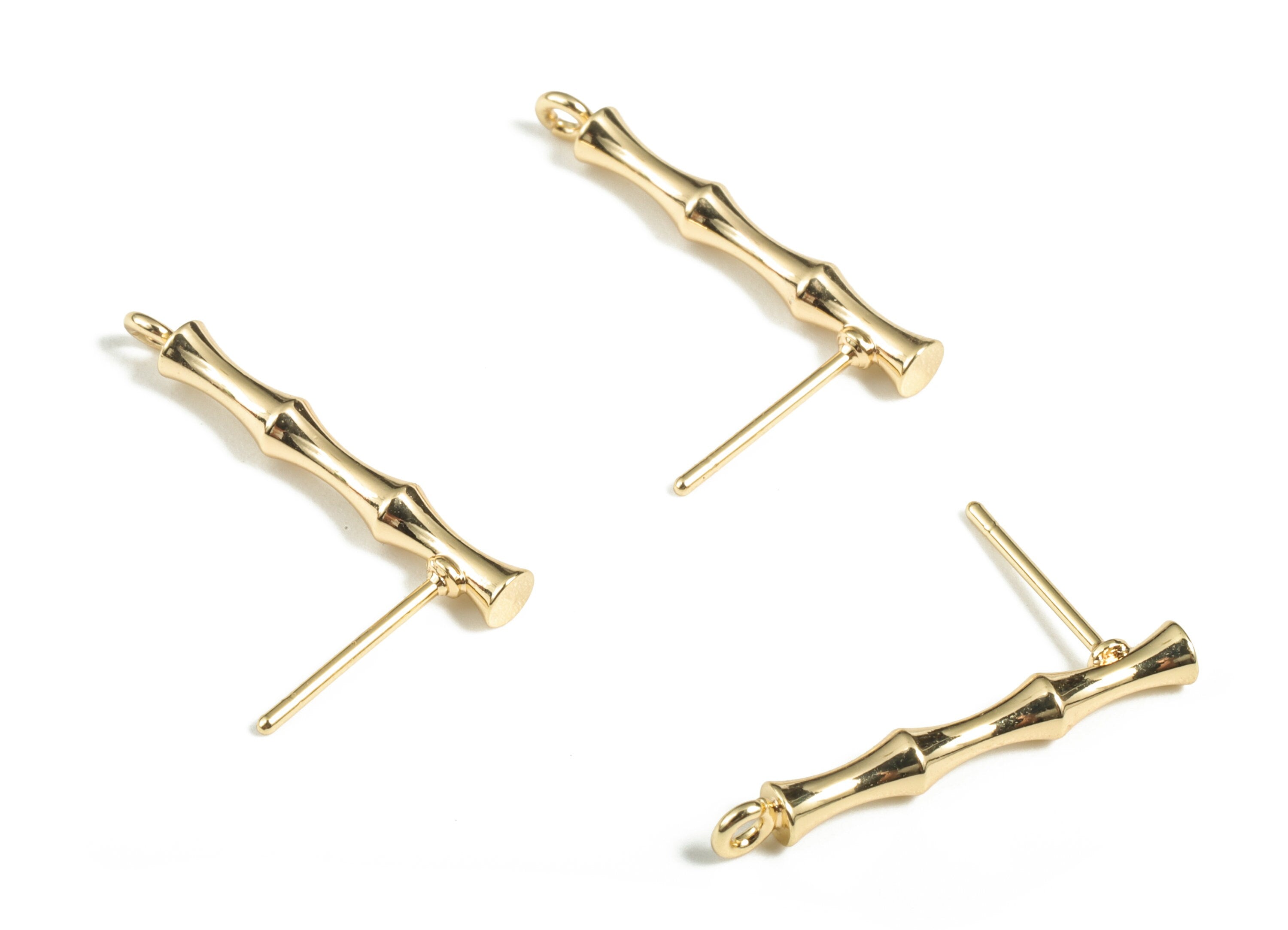 Brass Stem Earring Stud - Brass Stem Earring Post With Loop - 18K Real Gold Plated Brass – Jewelry Supplies - 22.88 x 3.12 x 2.1mm - RGP2886 - DOMEDBAZAAR