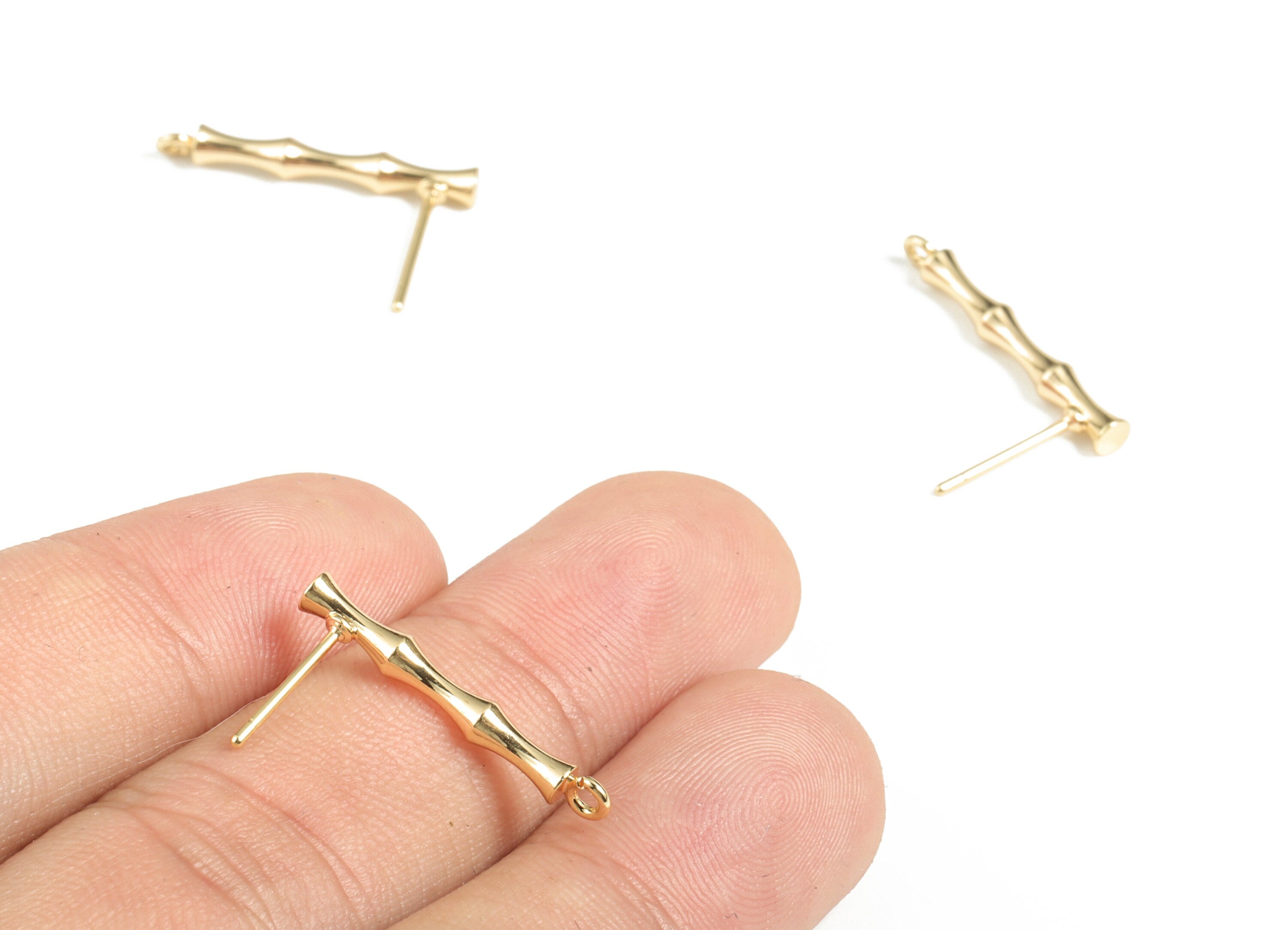 Brass Stem Earring Stud - Brass Stem Earring Post With Loop - 18K Real Gold Plated Brass – Jewelry Supplies - 22.88 x 3.12 x 2.1mm - RGP2886 - DOMEDBAZAAR