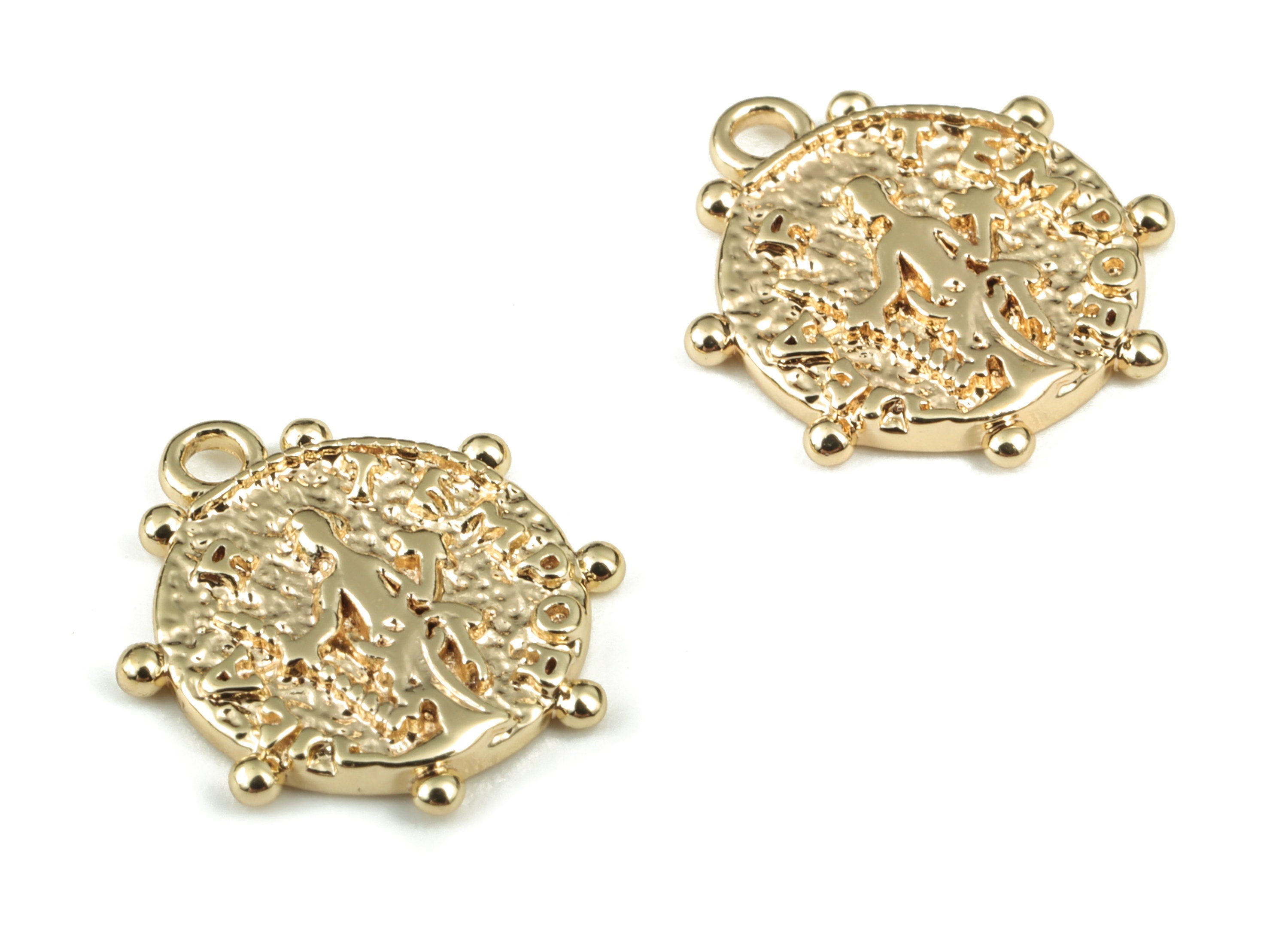 Gold Tempor Charm - Gold Plated Brass - Round Disc Pendant - Flat Round Jump Rings – Jewelry Supplies - 13.71 × 12.04 × 1.52mm - RGP2873 - DOMEDBAZAAR