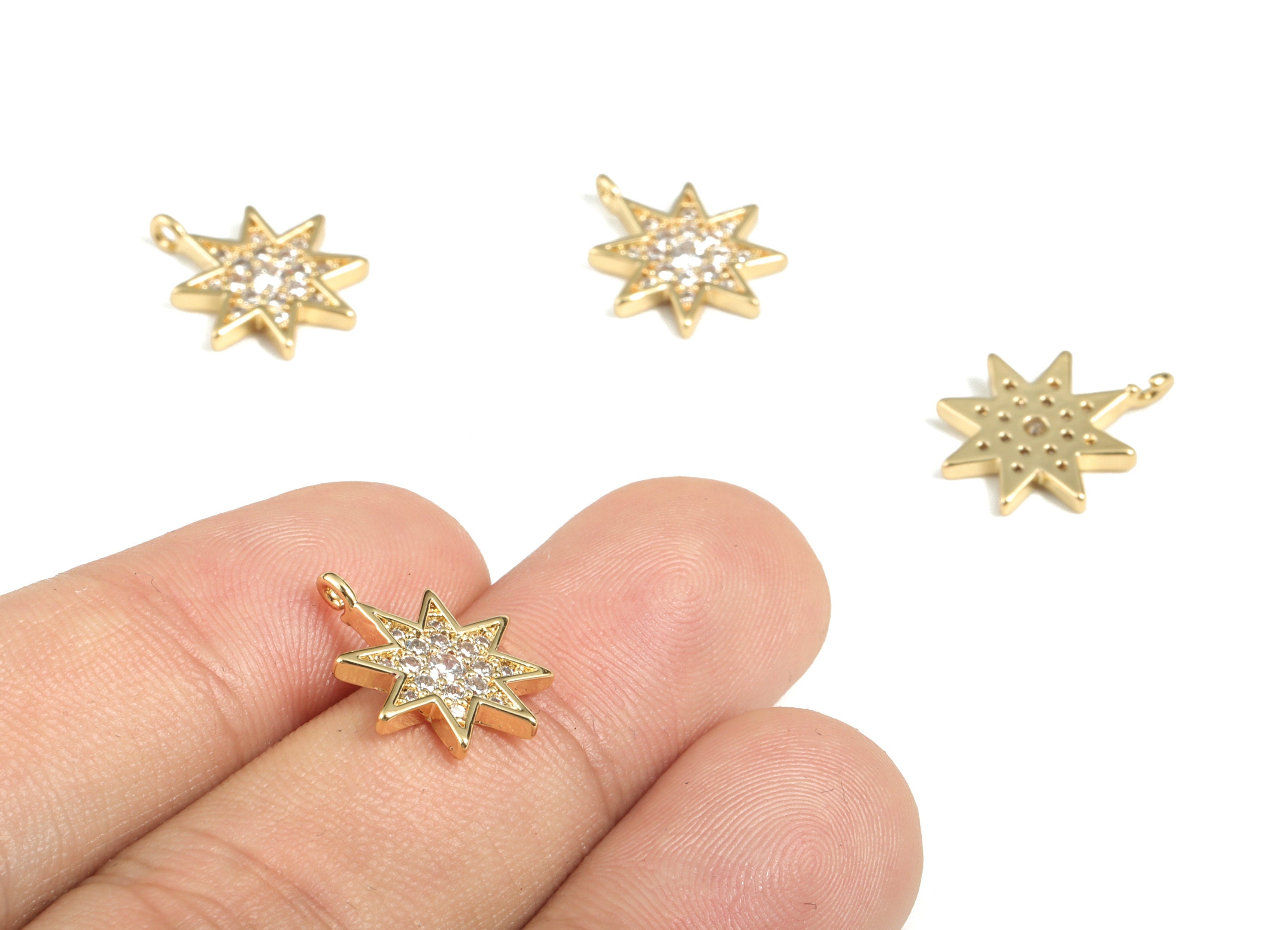 Brass Star Earring Charms With Zircons - Gold Star Pendant - 18K Real Gold Plated Brass - Jewelry Supplies - 16.44x12.29x1.78mm - RGP2889 - DOMEDBAZAAR