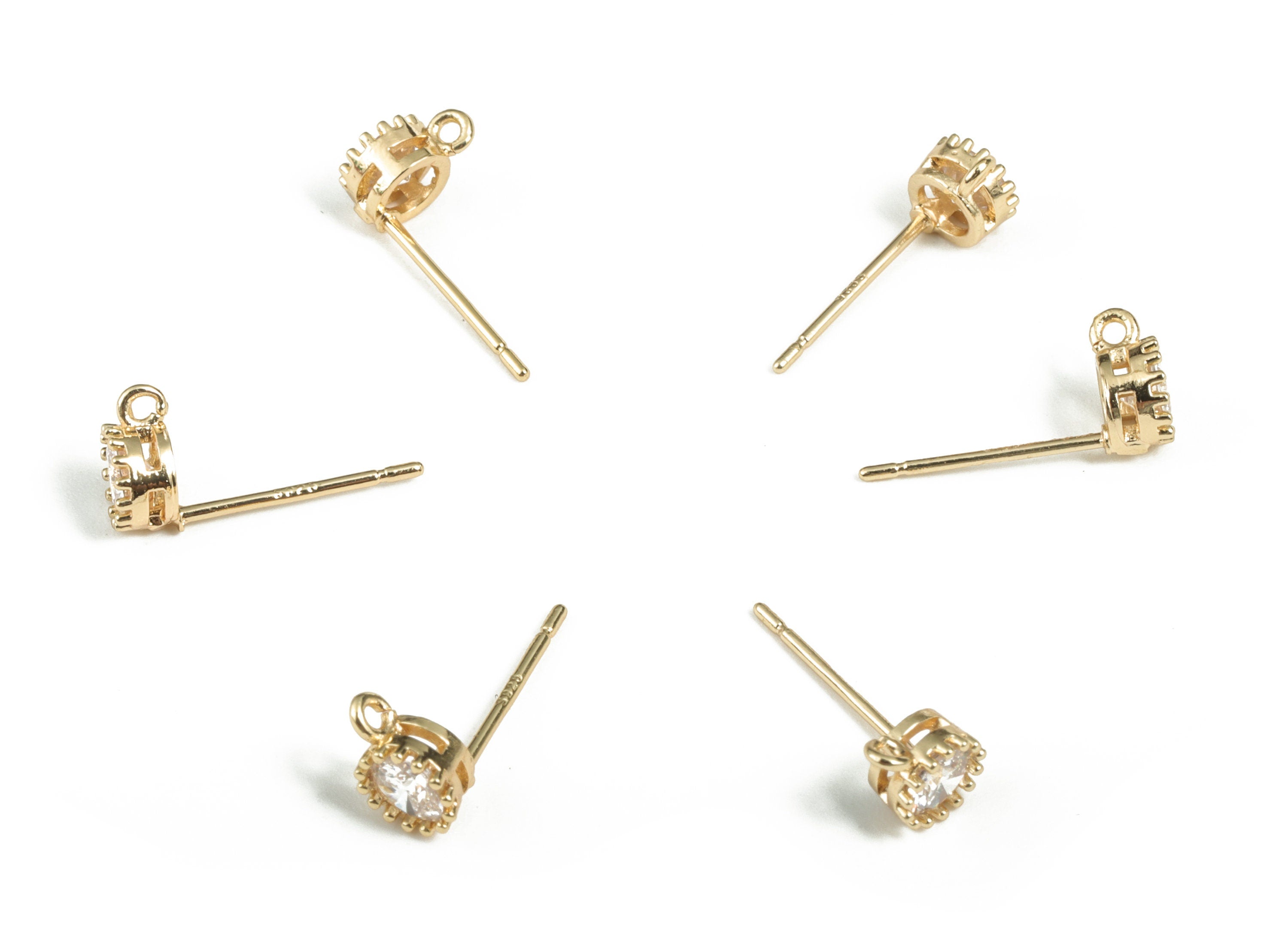 Zirconia Stud Earrings with Loops - Crystal Stud Earrings - Ear Stoppers - DIY Jewelry Making Findings - 6.84× 5.01× 3.06mm - RGP2882 - DOMEDBAZAAR
