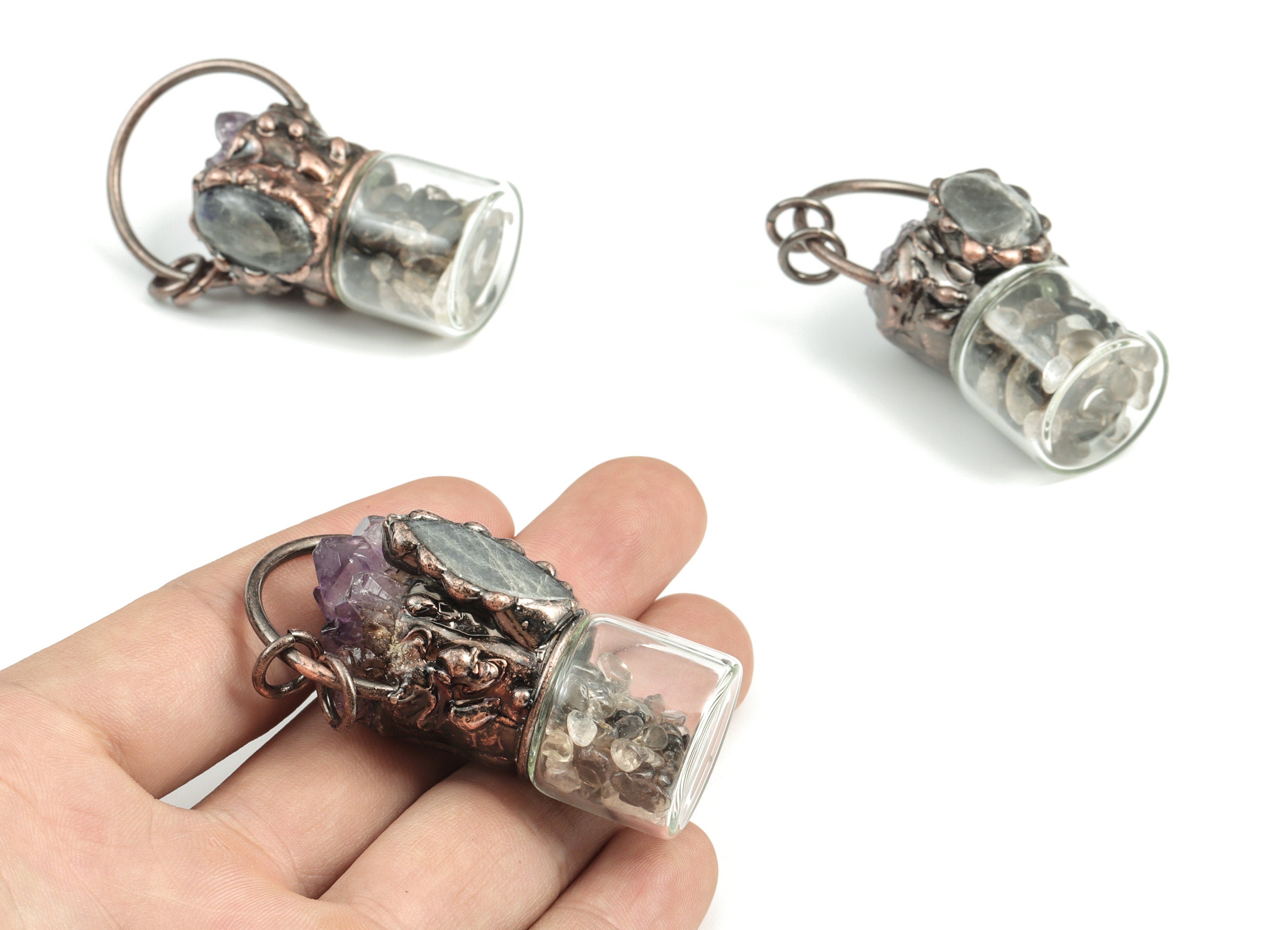 Amethyst Labradorite Citrine Pendant – Gemstone Earring Charm– Bottle with Small Stones Charm – Jewelry Making - 55.79x32.55x29.35mm- NS1289 - DOMEDBAZAAR