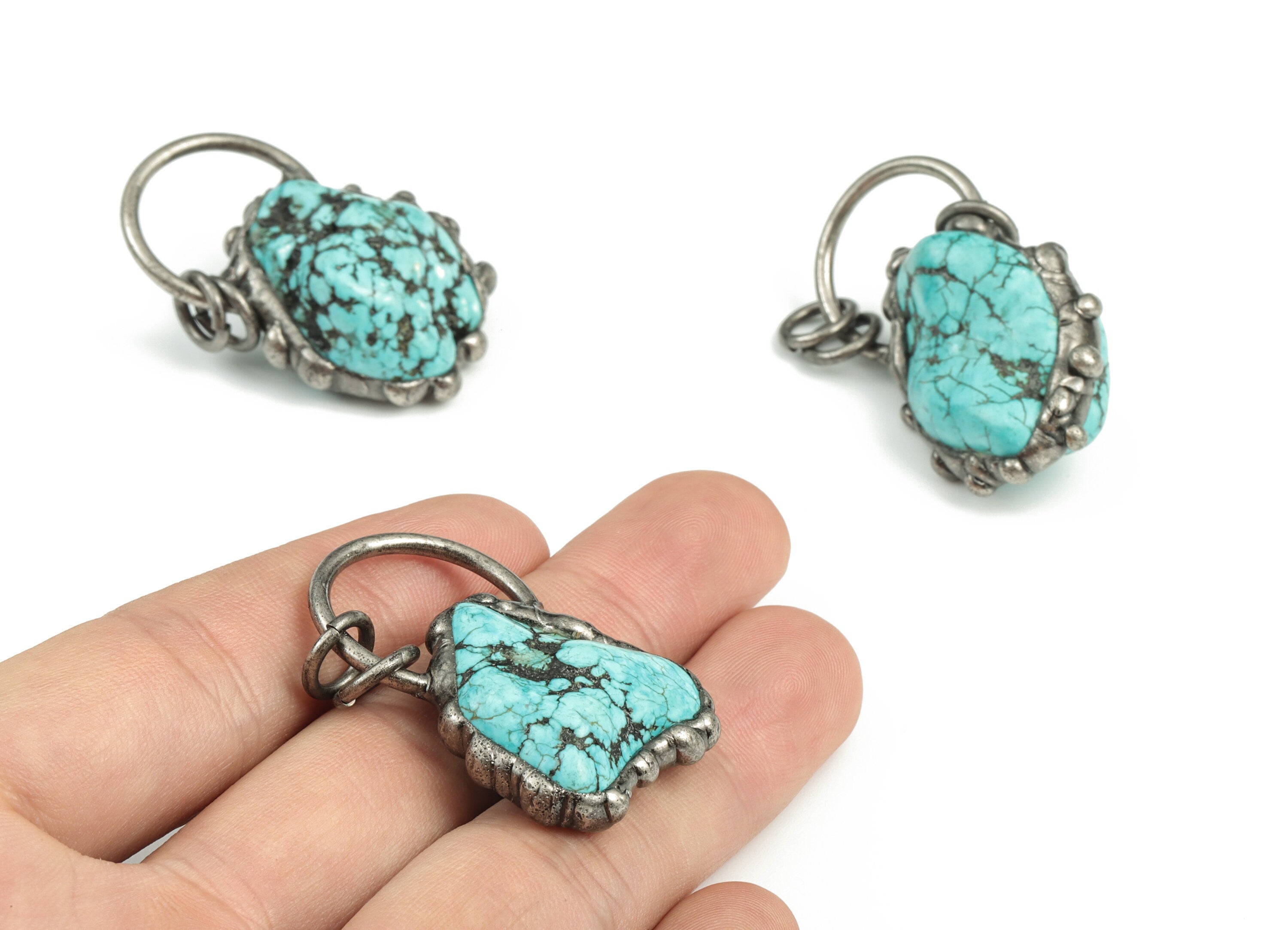 Natural Tophus Gemstone Pendant – Blue Tophus Earring Charm – Jewelry Making Supplies– Average Size – 33.66x23.55x18.08mm – NS1299 - DOMEDBAZAAR