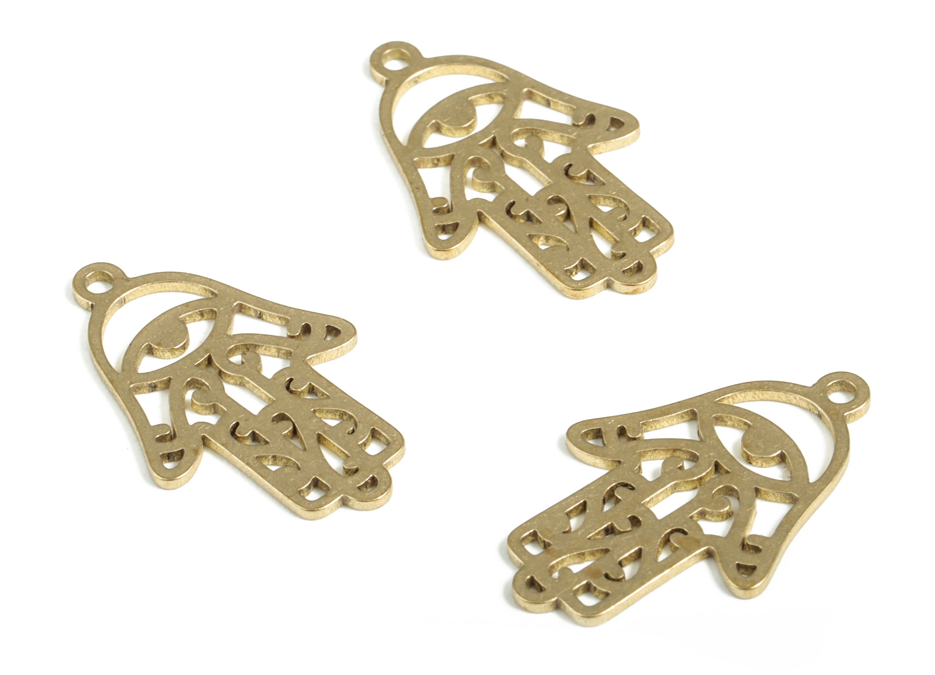 Brass Hand Eye Earring Charms - Raw Brass Hand Heart Pendant - Earring Findings - Jewelry Making Supplies - 22.44x14.24x0.79mm - PP4000 - DOMEDBAZAAR