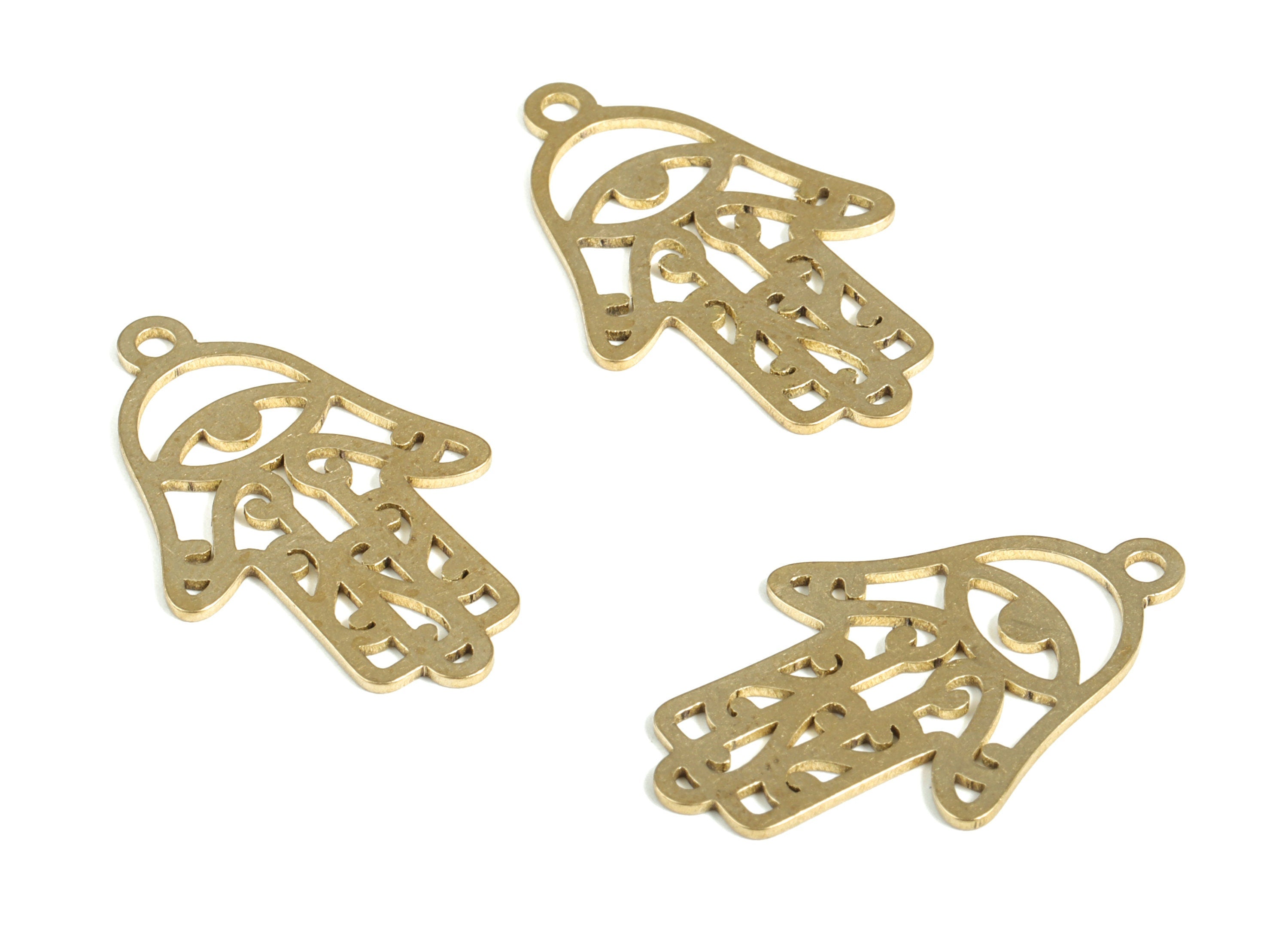 Brass Hand Eye Earring Charms - Raw Brass Hand Heart Pendant - Earring Findings - Jewelry Making Supplies - 30.44x19.3x0.79mm - PP4011 - DOMEDBAZAAR