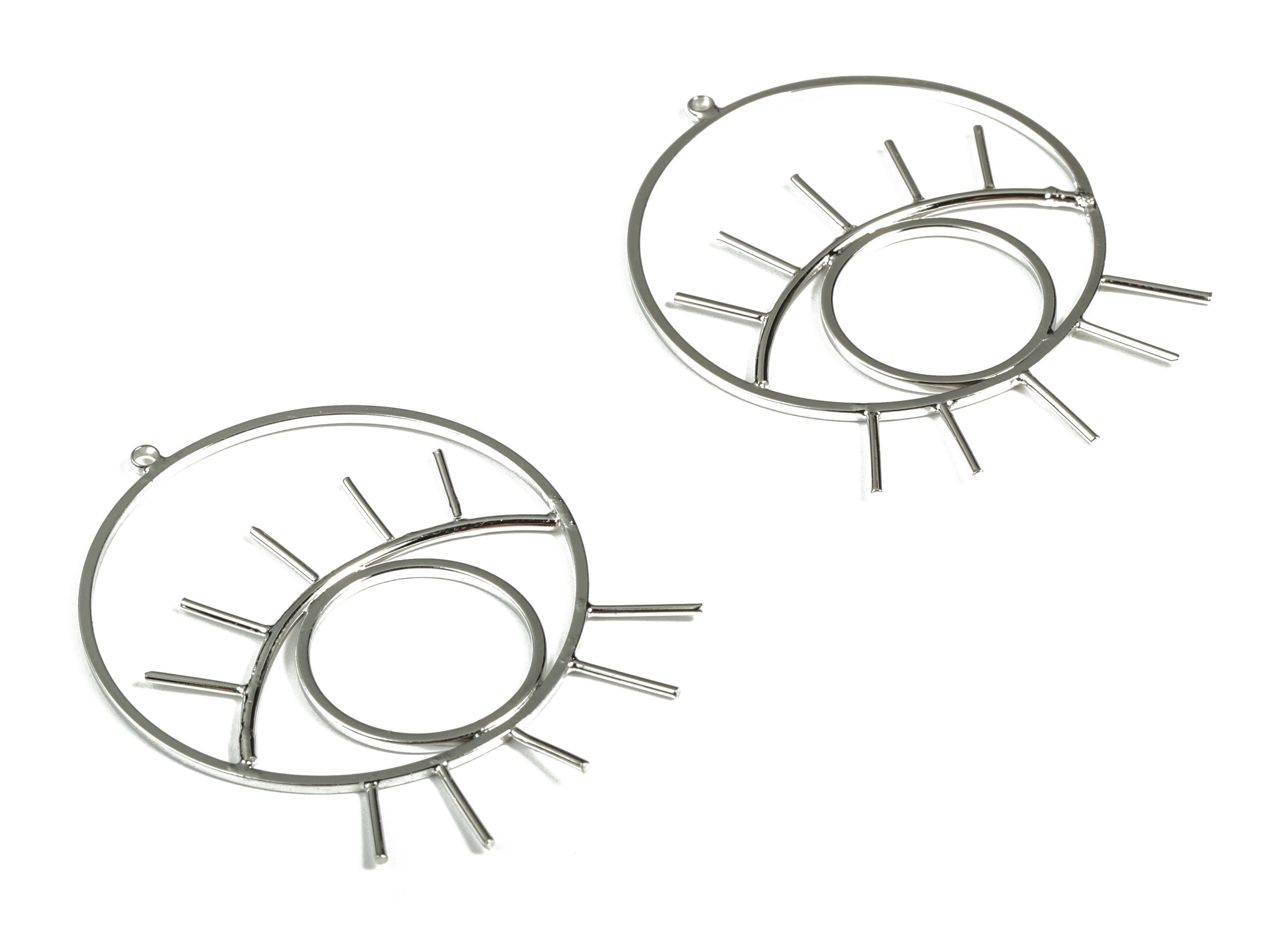 Brass Round Eye Earring Charms - 18K Real White Gold Plated Brass Circle Eye Pendant - Jewelry Making Supplies - 44.3x34.74x1.26mm - RGP3031 - DOMEDBAZAAR