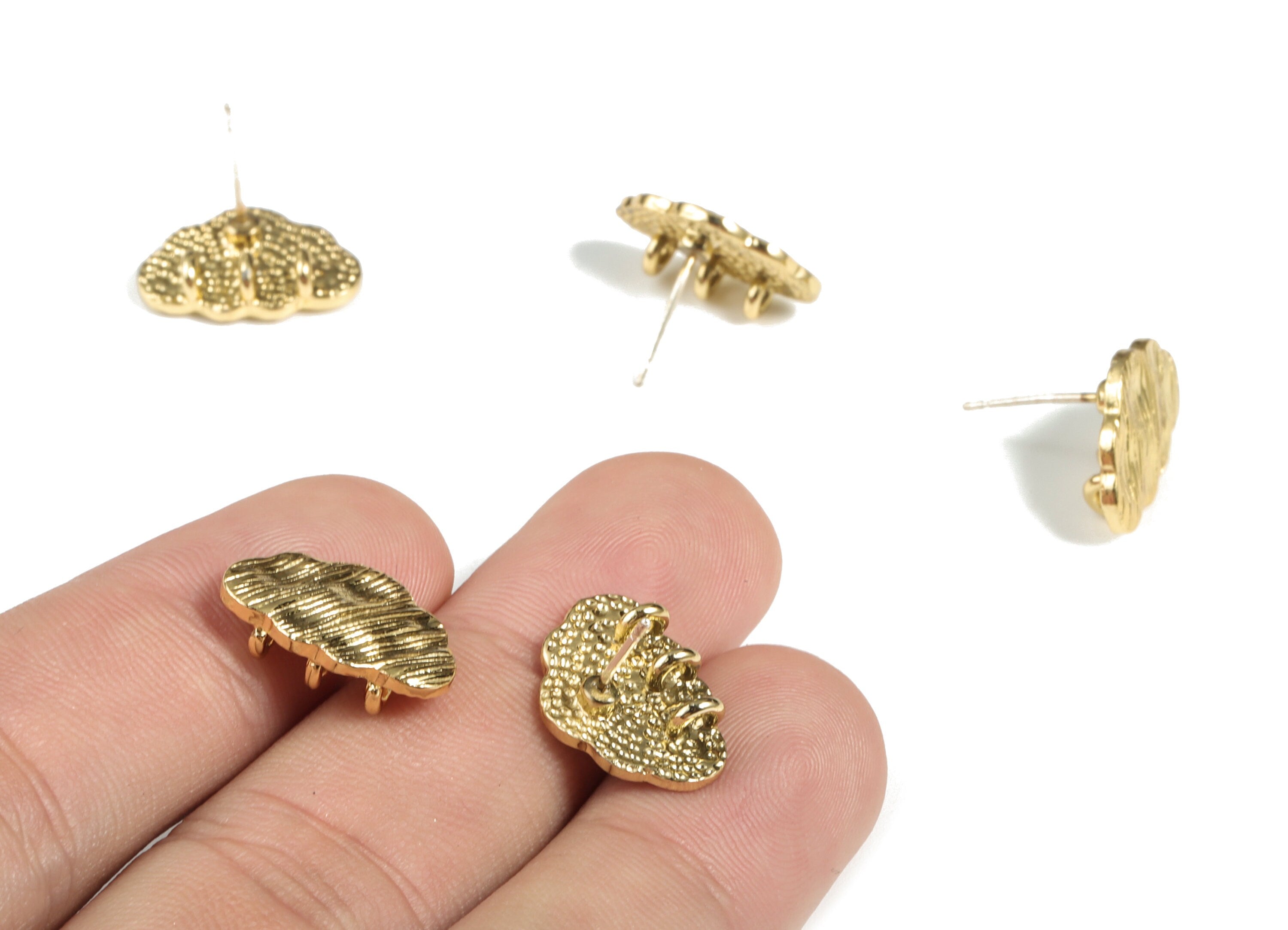 Alloy Hammered Could Earring Stud - Alloy Could Earring Post - Silver Stud - Gold Tone Plated - Jewelry Supplies - 16.81x11.6x1.6mm - ZZ1800 - DOMEDBAZAAR