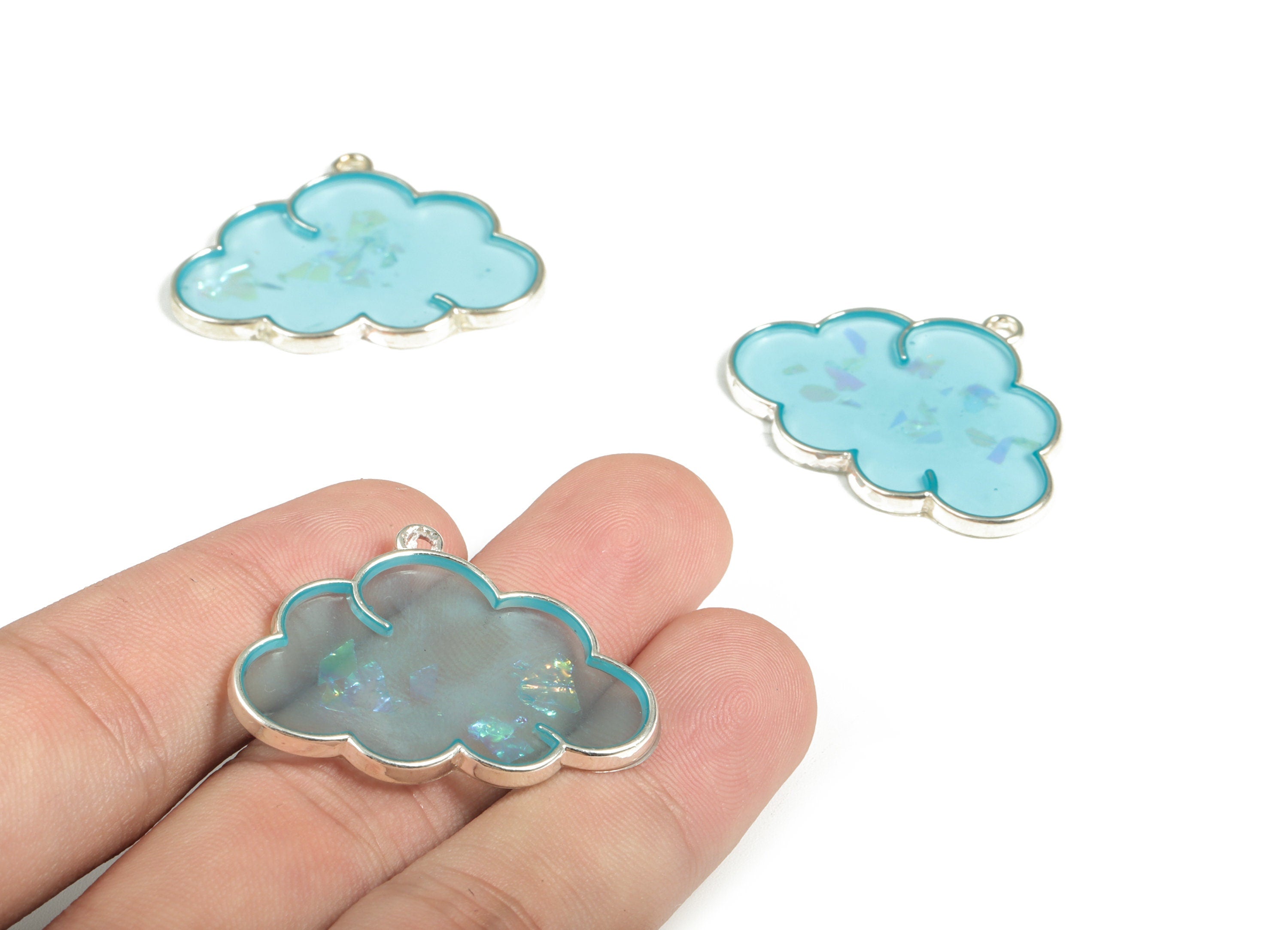 Alloy Could Earring Charms - Zinc Alloy Could Pendant - Silver Tone Plated Zircon - Jewelry Making Supplies - 35.98x27.22x2.25mm - ZZ1801B - DOMEDBAZAAR