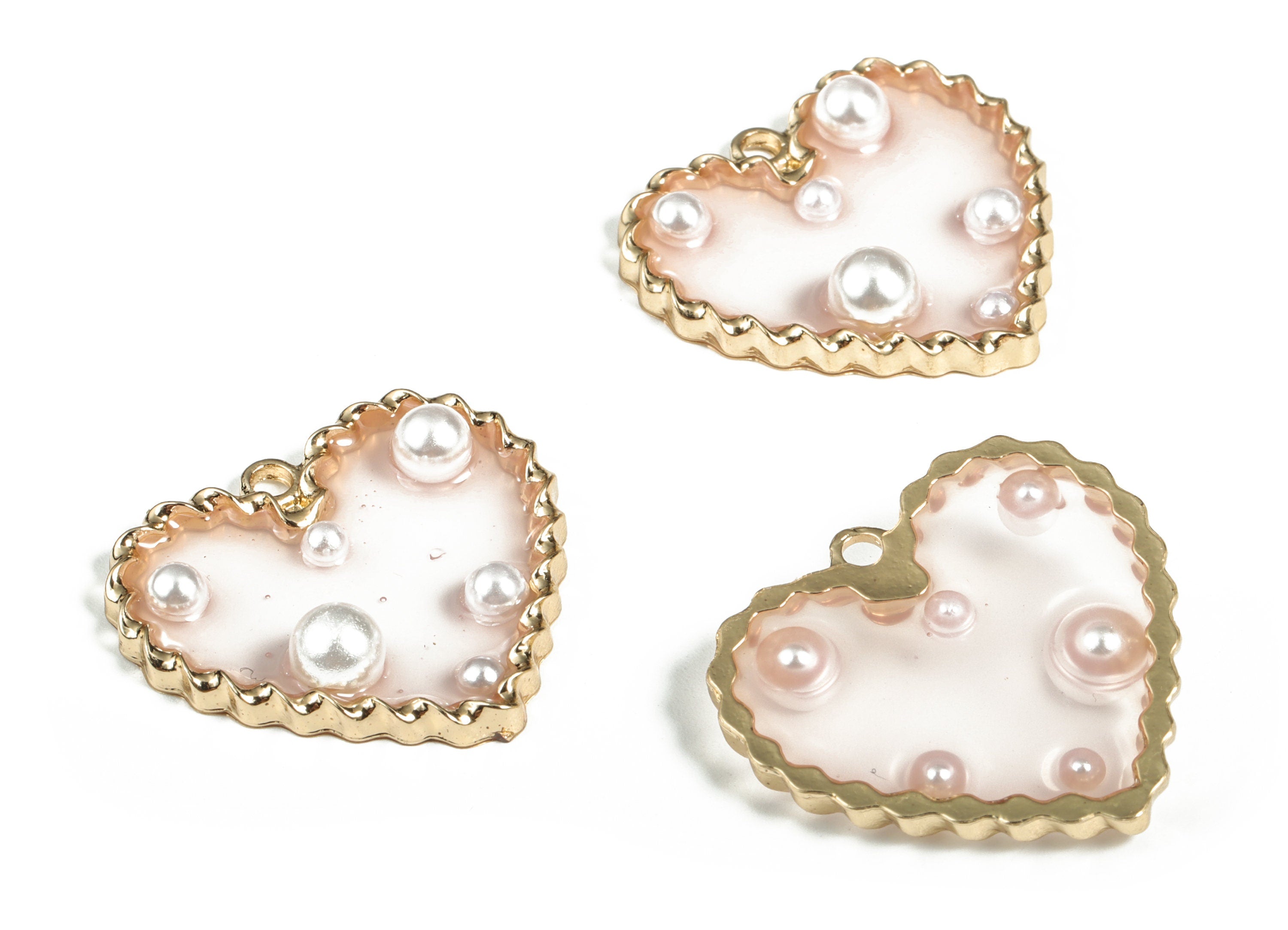 Alloy Heart Earring Charms With Pearl - Zinc Alloy Heart Pendant - Gold Tone Plated Zircon - AB Glue Pearl - 29.75x27.37x2.6mm - ZZ1802A - DOMEDBAZAAR