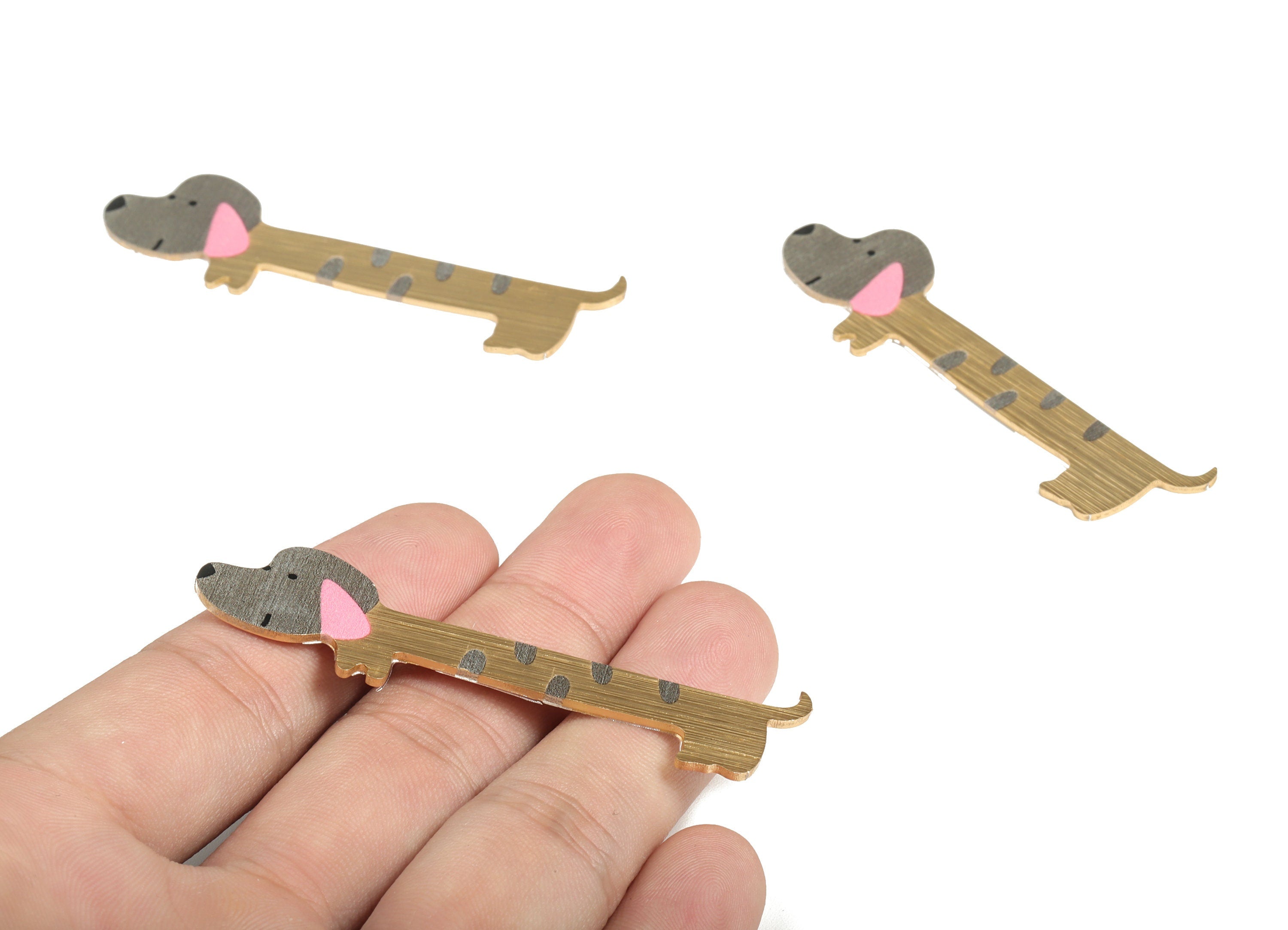 Aluminium Dog for Hair Barrette - Aluminium Dog Hair Clip - Gold Tone Plated Dog Charms - Jewelry Supplies - 67.85x19.03x1.18mm -AA1145A - DOMEDBAZAAR