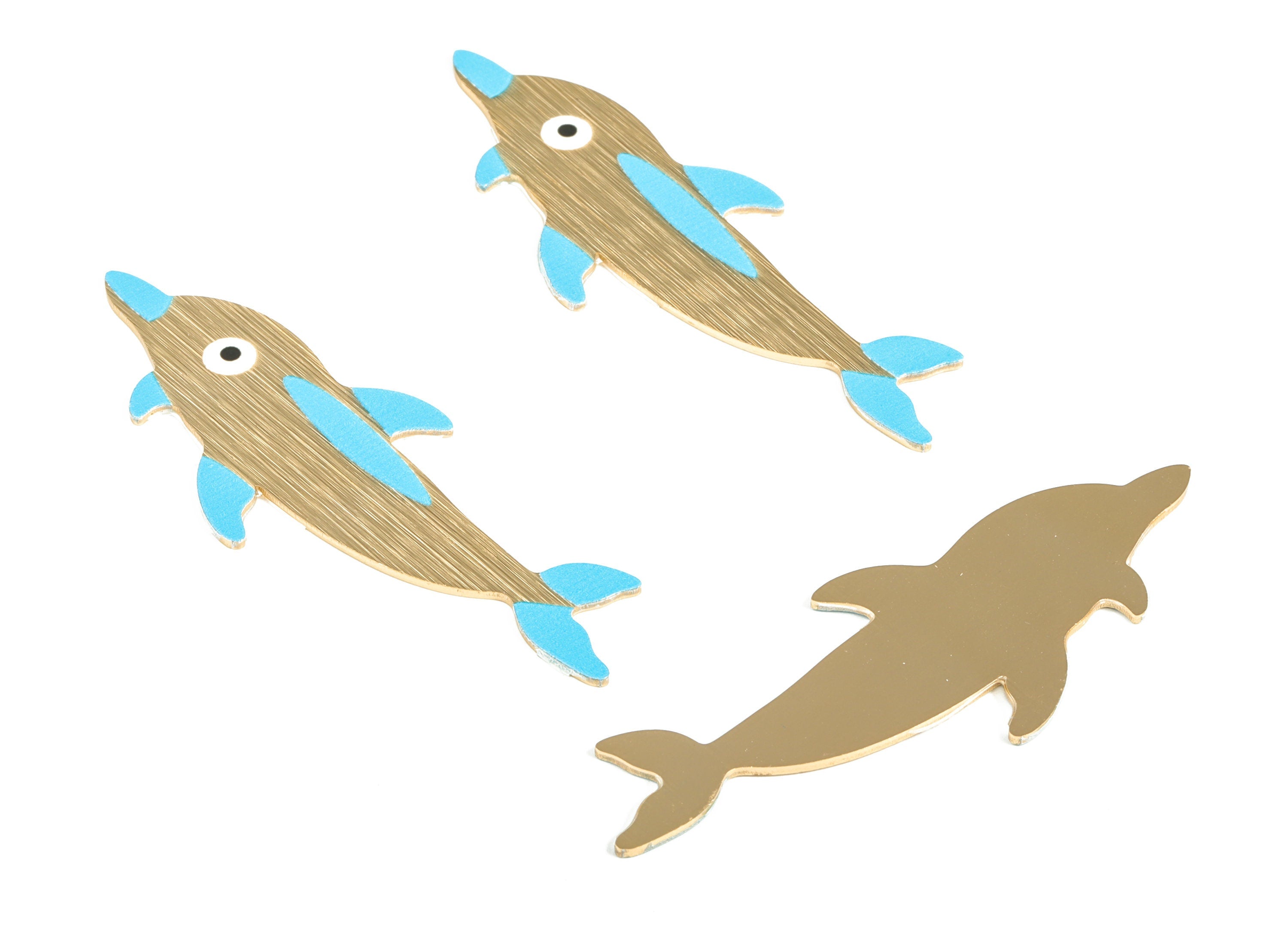 Aluminium Dolphin for Hair Barrette – Aluminium Dolphin Hair Clip - Gold Tone Plated Charms - Jewelry Supplies - 73.42x26.51x1.2mm -AA1147A - DOMEDBAZAAR