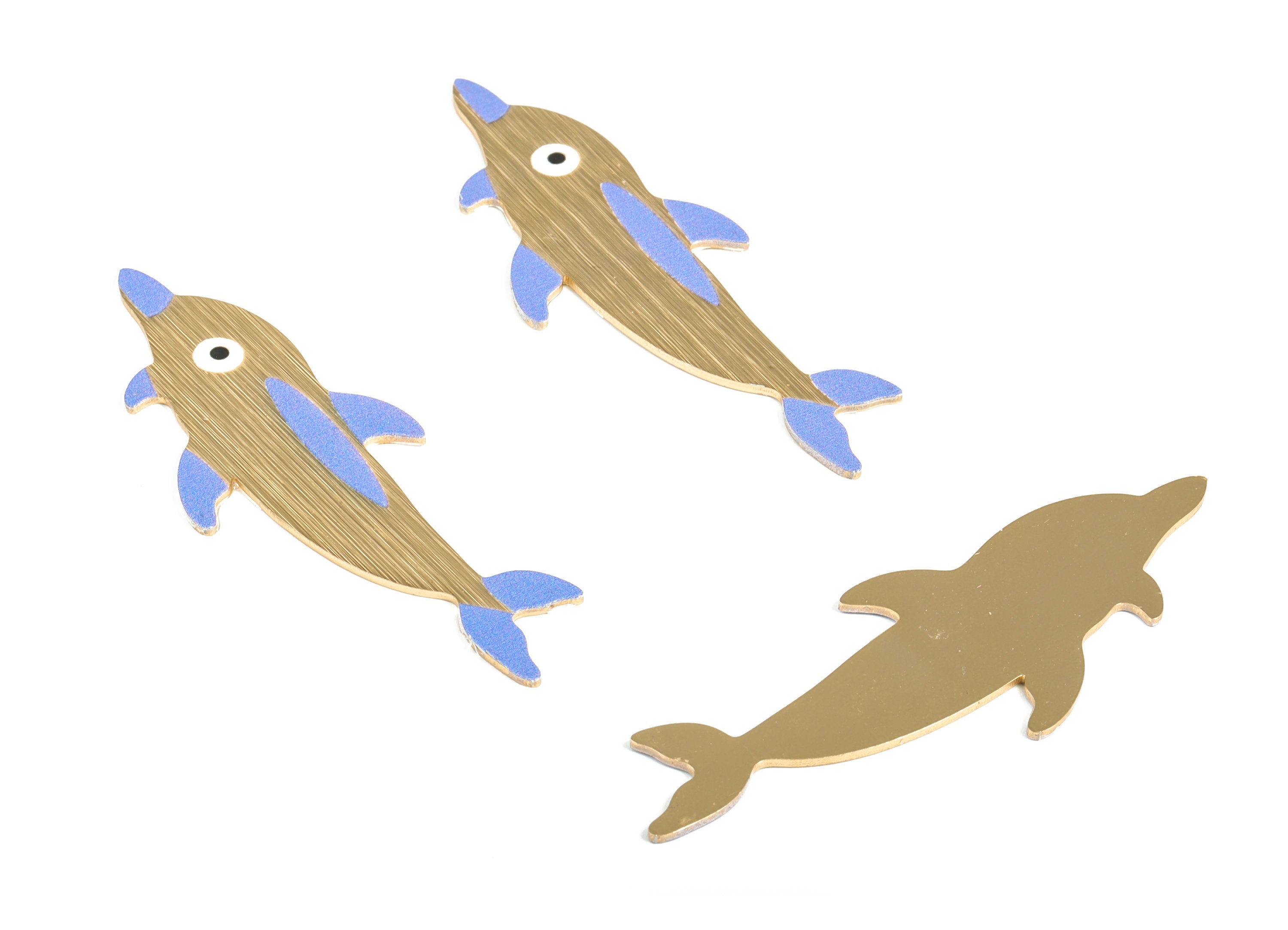 Aluminium Dolphin for Hair Barrette - Gold Tone Plated Charm – Aluminium Dolphin for Hair Clip - Dolphin Charm - 73.42x26.51x1.2mm - AA1147B - DOMEDBAZAAR