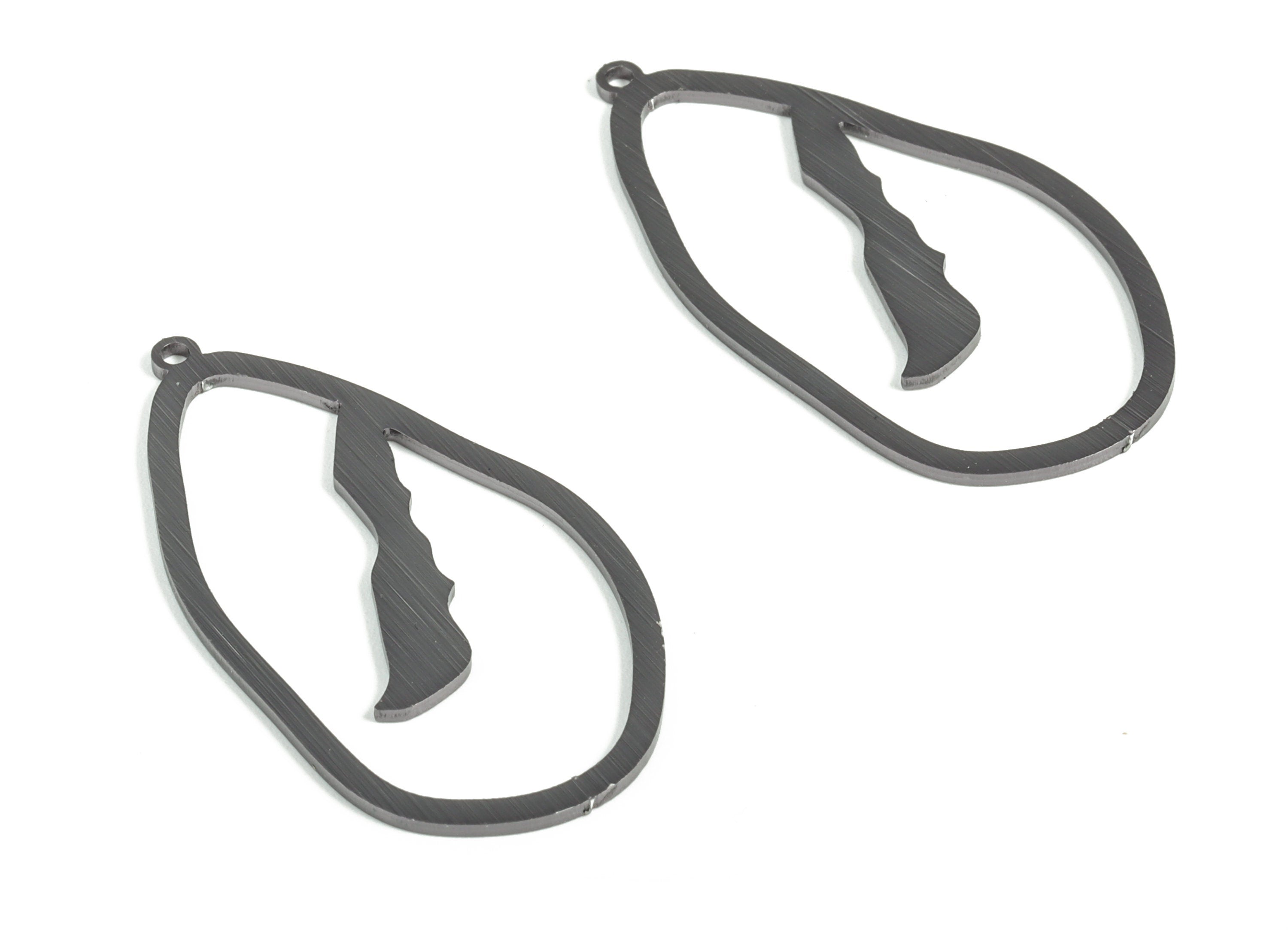 Aluminum Drop Earring Charms - Aluminum Drop Pendant - Anodized Aluminium Charms - Black Plated - 44.09x23.46x1.09mm - AA1158A - DOMEDBAZAAR