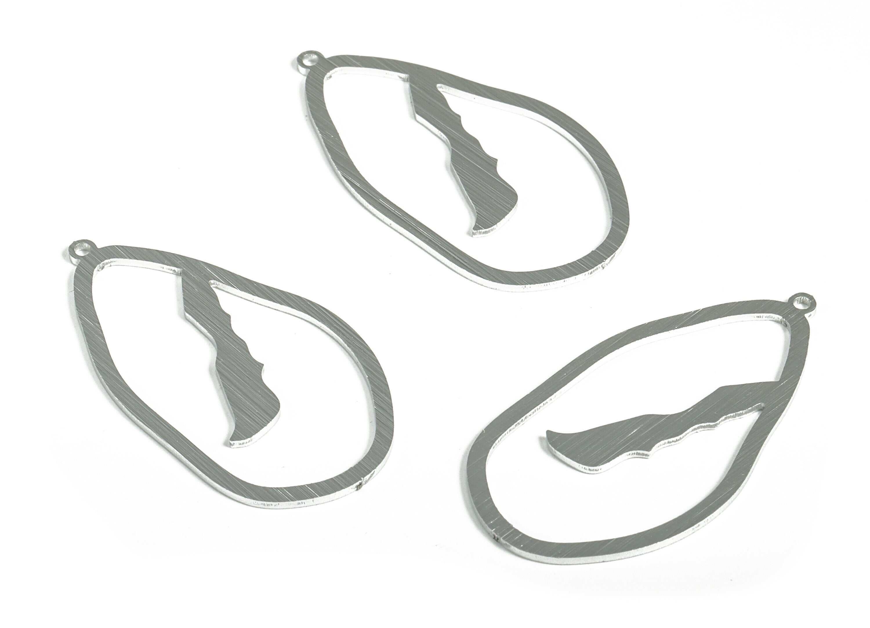 Aluminum Drop Earring Charms - Aluminum Drop Pendant - Anodized Aluminium Charms - Silver Tone Plated - 44.09x23.46x1.09mm - AA1158B - DOMEDBAZAAR
