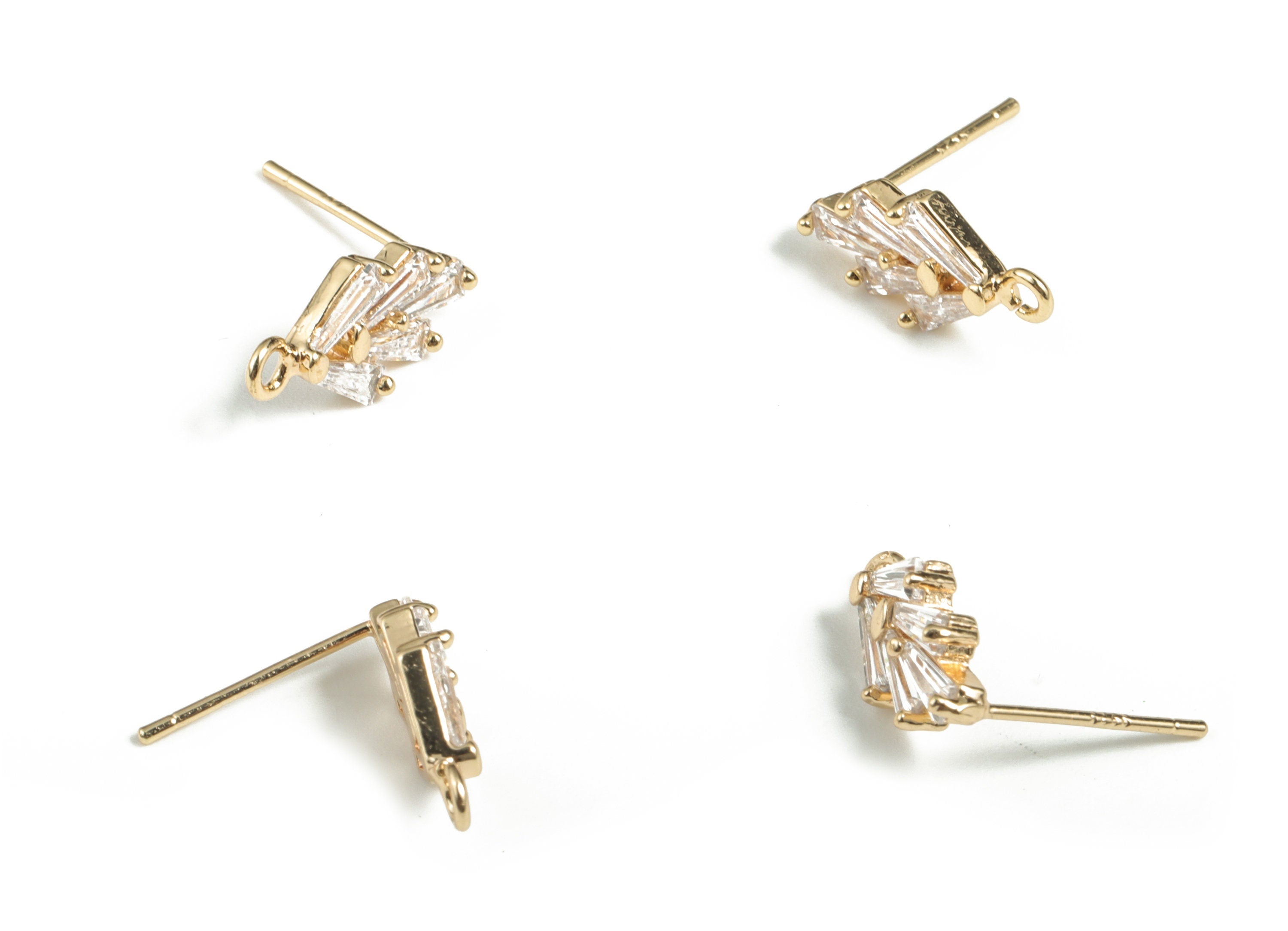 Brass Stem Earring Stud With Zircons - Brass Stem Earring Post - 18K Real Gold Plated Brass – Jewelry Supplies - 14.86x7.62x2.76mm - RGP2888 - DOMEDBAZAAR