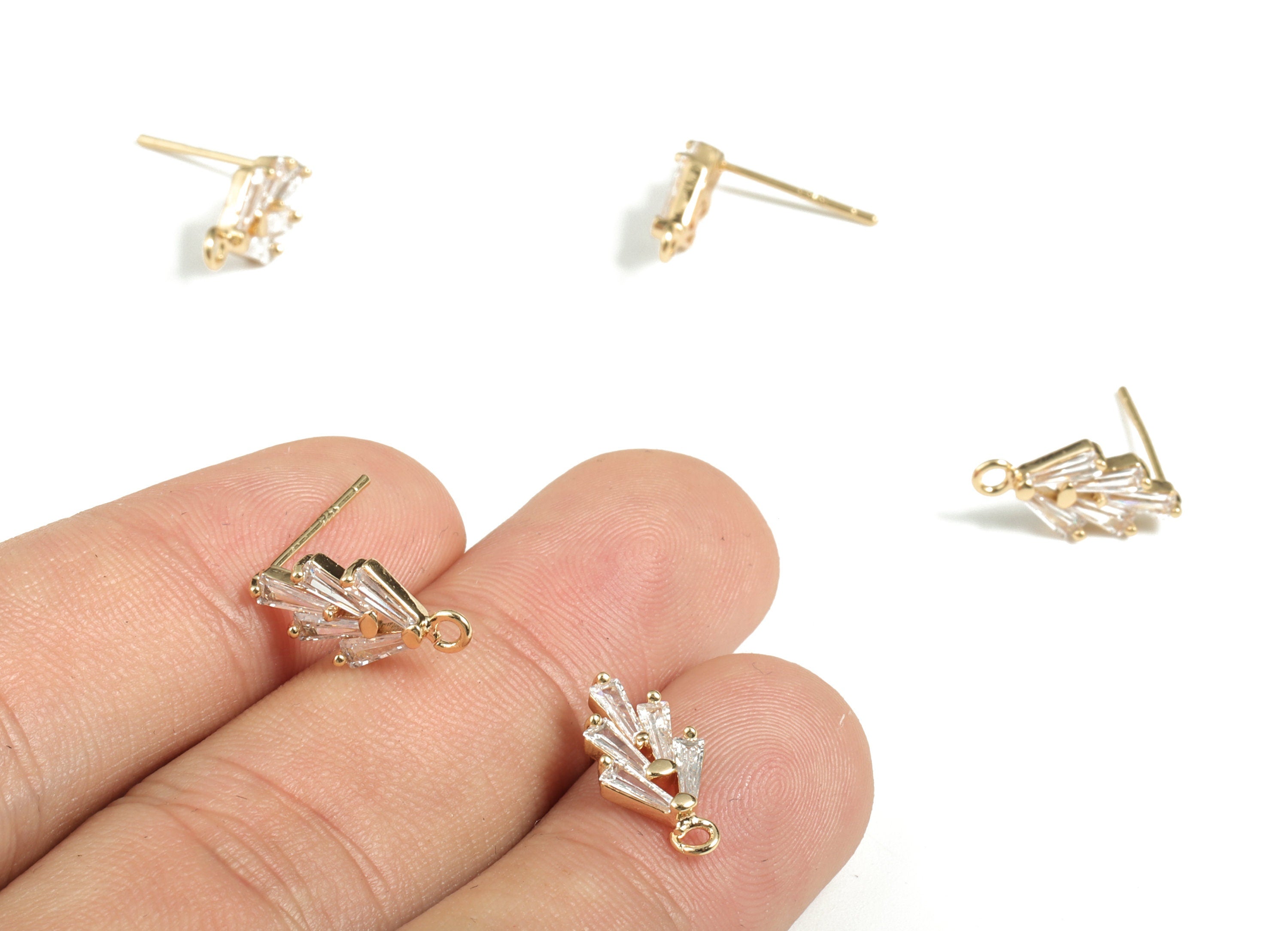 Brass Stem Earring Stud With Zircons - Brass Stem Earring Post - 18K Real Gold Plated Brass – Jewelry Supplies - 14.86x7.62x2.76mm - RGP2888 - DOMEDBAZAAR