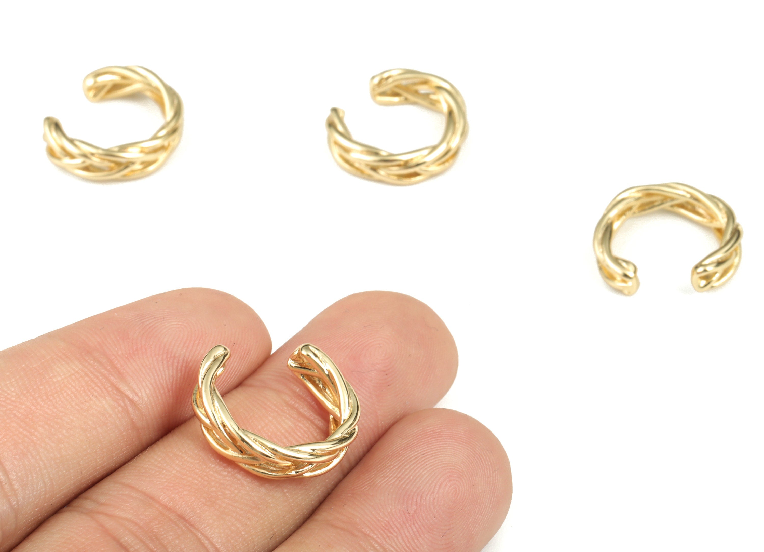 Ear Cuff No Piercing – Twisted Ear Cuff – Earring Gold Cuff - Ear Cuff Non Pierced - Fake Piercing Earring - 16.91x15.86x2.37mm - RGP2906 - DOMEDBAZAAR