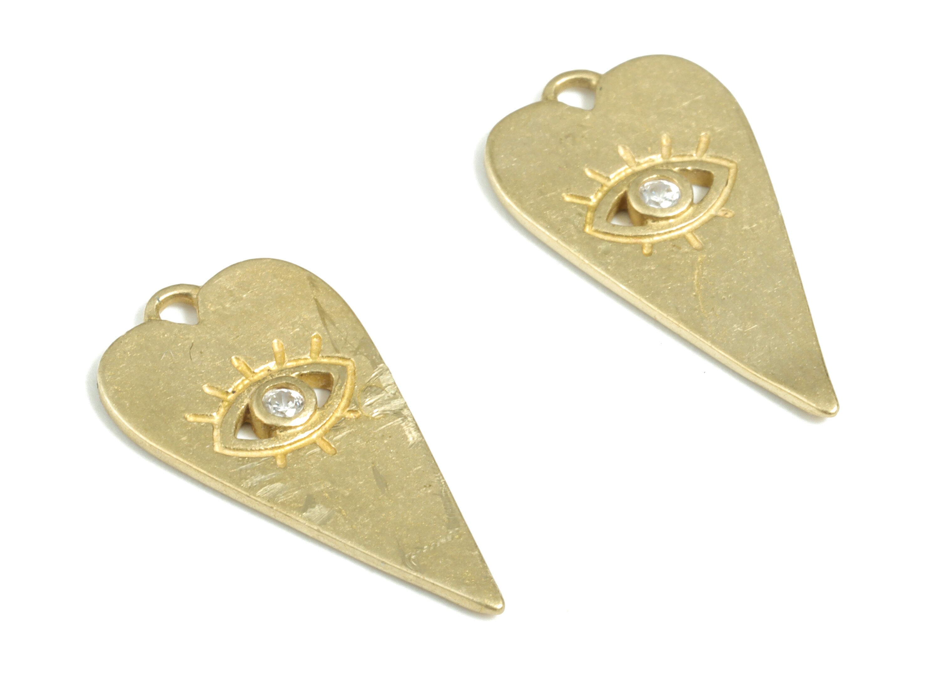 Brass Heart Earring Charms - Raw Brass Long Heart Eye Pendant – Raw Brass Pendant - Jewelry Making Supplies - 21.04x10.95x1.24mm - PP3762 - DOMEDBAZAAR