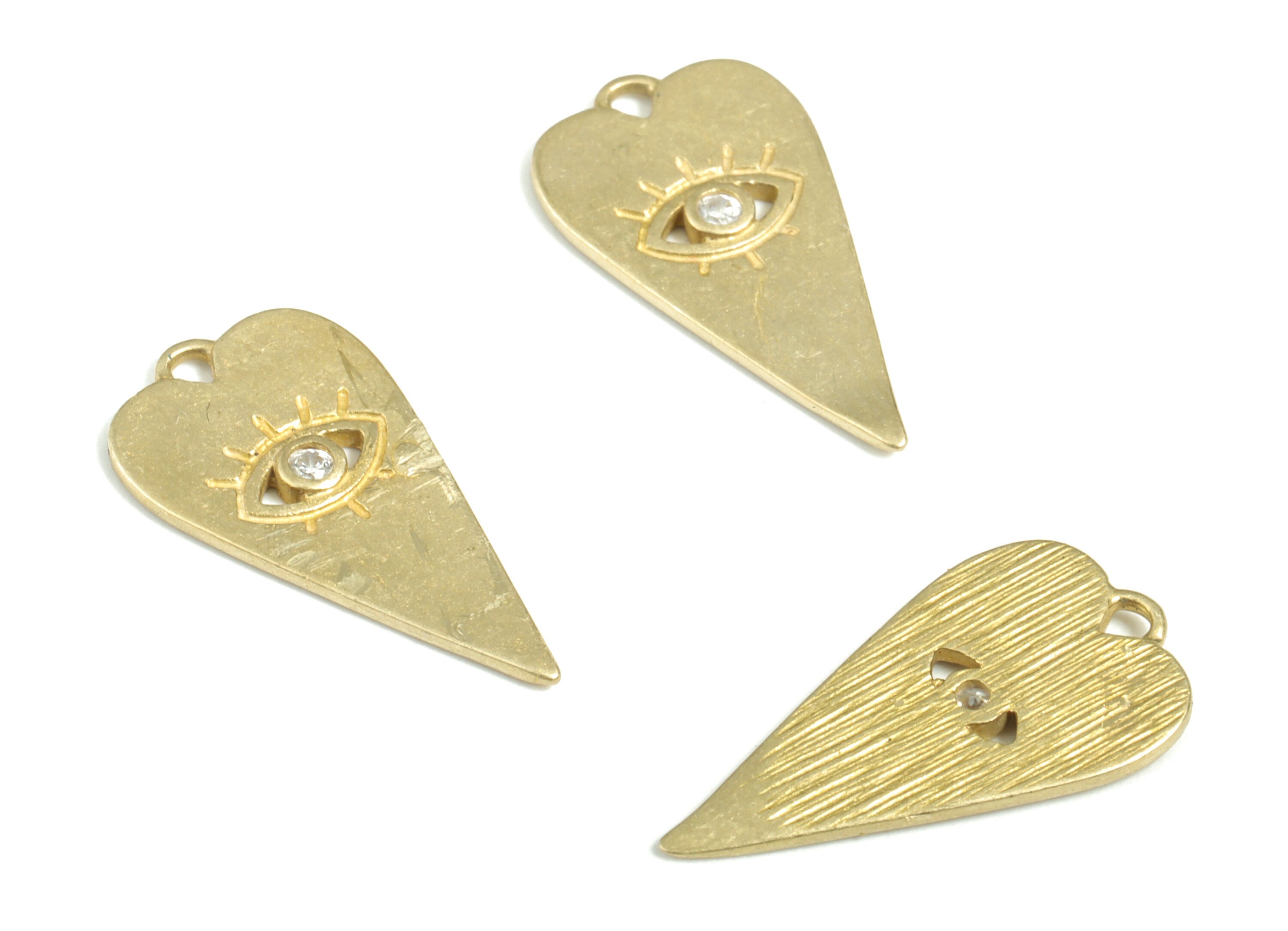 Brass Heart Earring Charms - Raw Brass Long Heart Eye Pendant – Raw Brass Pendant - Jewelry Making Supplies - 21.04x10.95x1.24mm - PP3762 - DOMEDBAZAAR