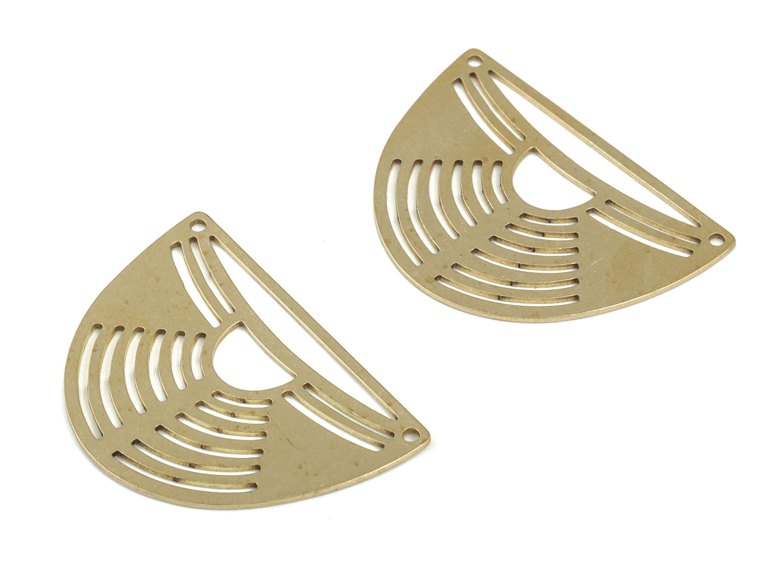 Brass Semicircle Hearts Earring Charms - Raw Brass Half Moon connector - Jewelry Making Supplies - 34.85x25.34x0.74mm - PP3764 - DOMEDBAZAAR