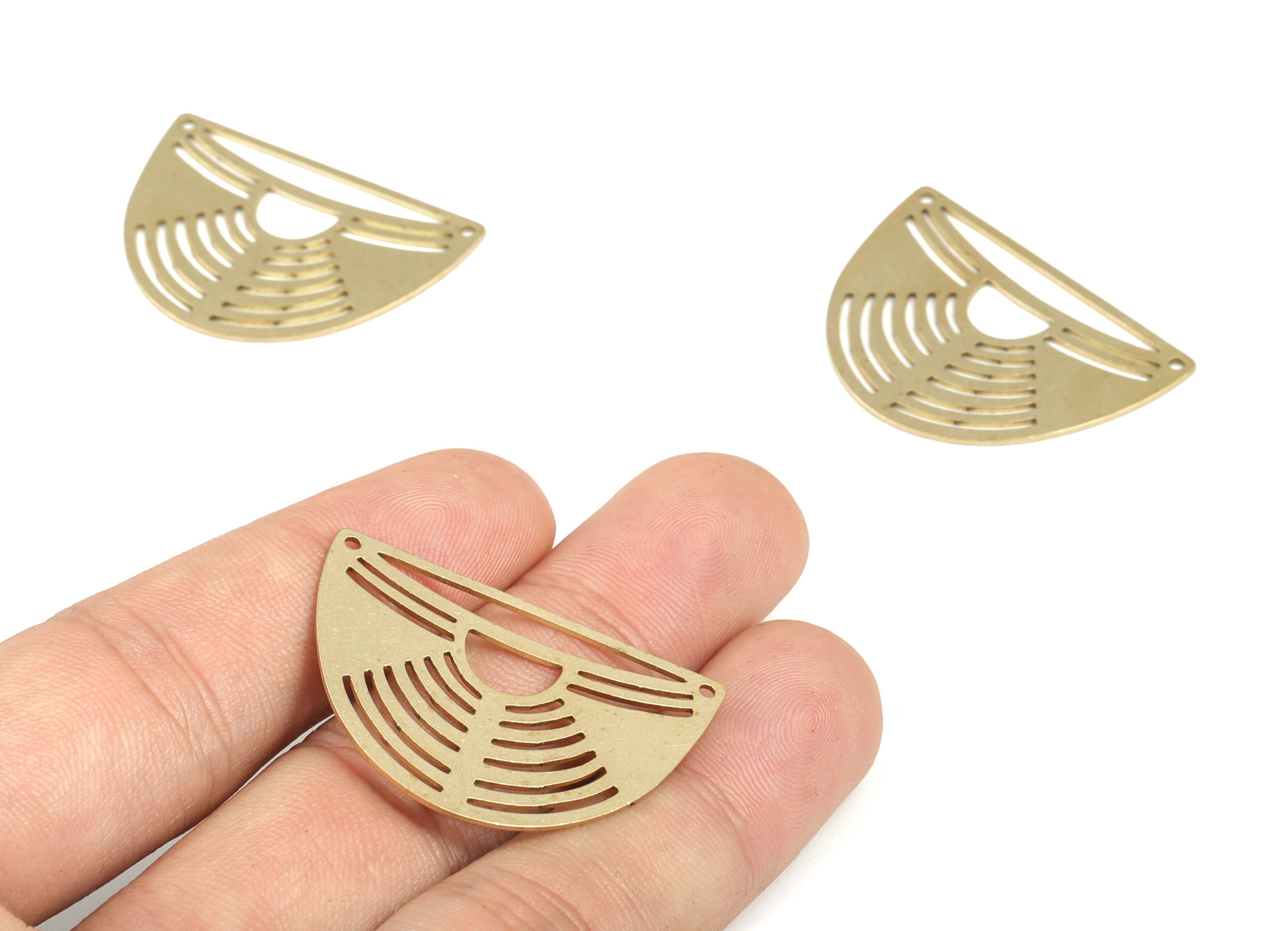 Brass Semicircle Hearts Earring Charms - Raw Brass Half Moon connector - Jewelry Making Supplies - 34.85x25.34x0.74mm - PP3764 - DOMEDBAZAAR